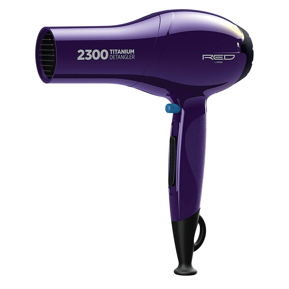 Environmentally Friendly Kiss Red 2300W Titanium Detangler Hair Dryer with 3 Attachments Fast Drying Smoothness and Frizz Control 1Ea