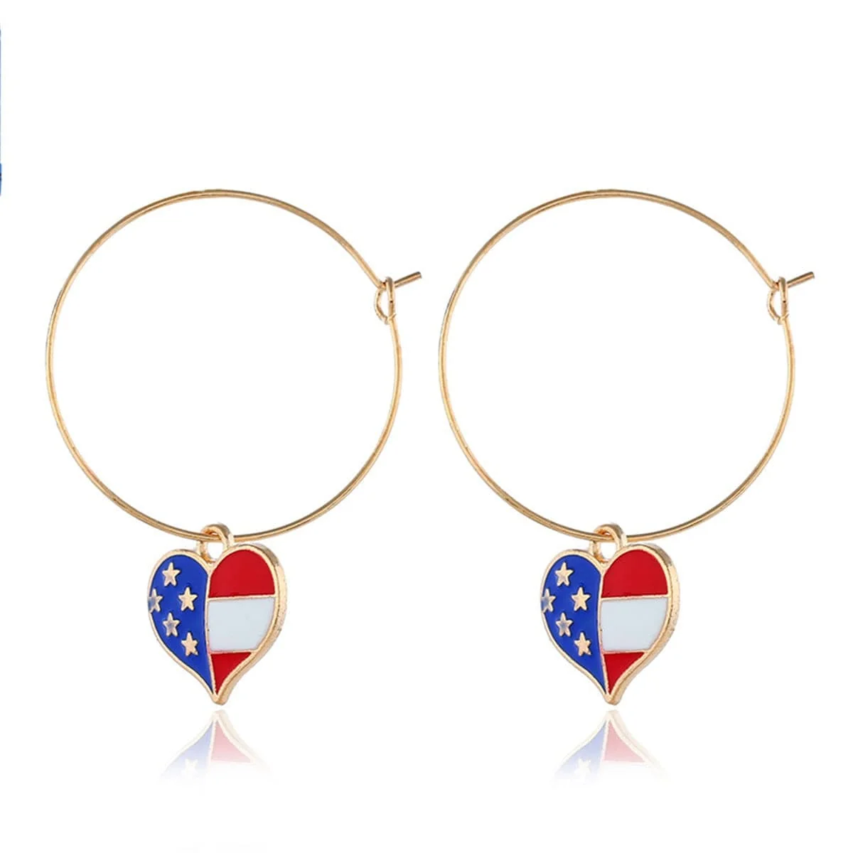 World-Class Goldtone American Flag Heart Necklace Earring Set Smooth
