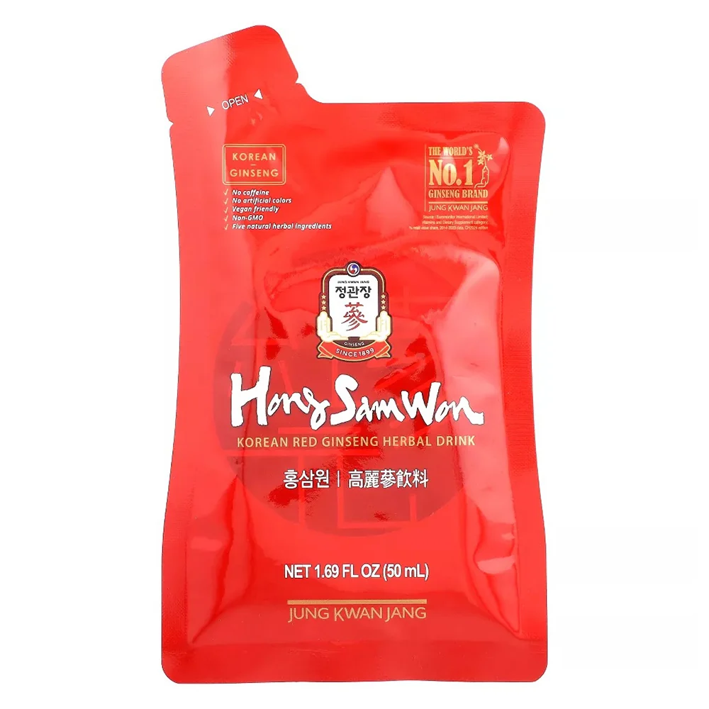 Excellent Jung Kwan Jang HongSamWon Korean Red Ginseng Herbal Drink Pouches for Energy and Wellness Support 1.69Oz 50ml 20Ea Stylish