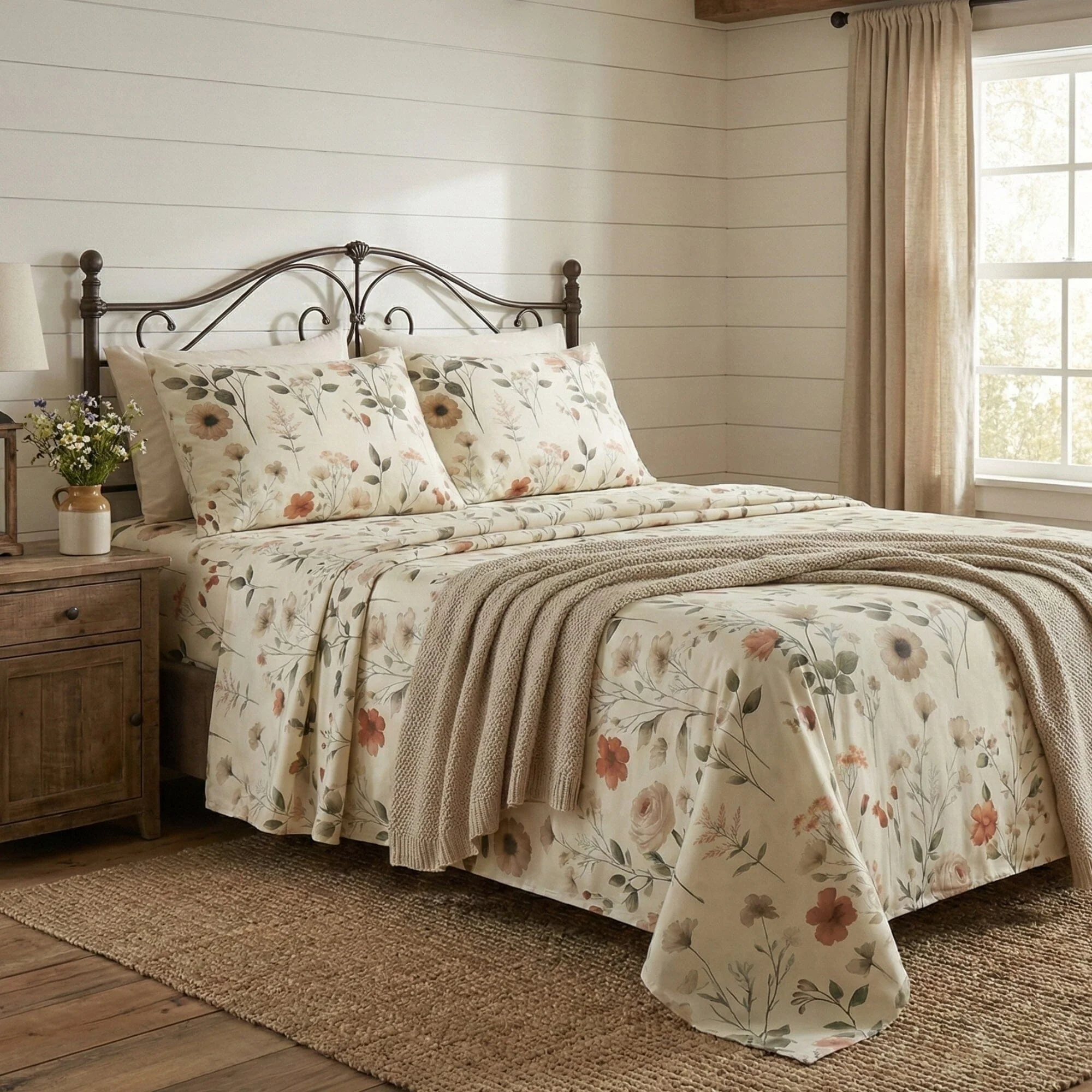 Verified DaDalogy Enchanted Meadow Floral Microfiber Sheet Set Contemporary