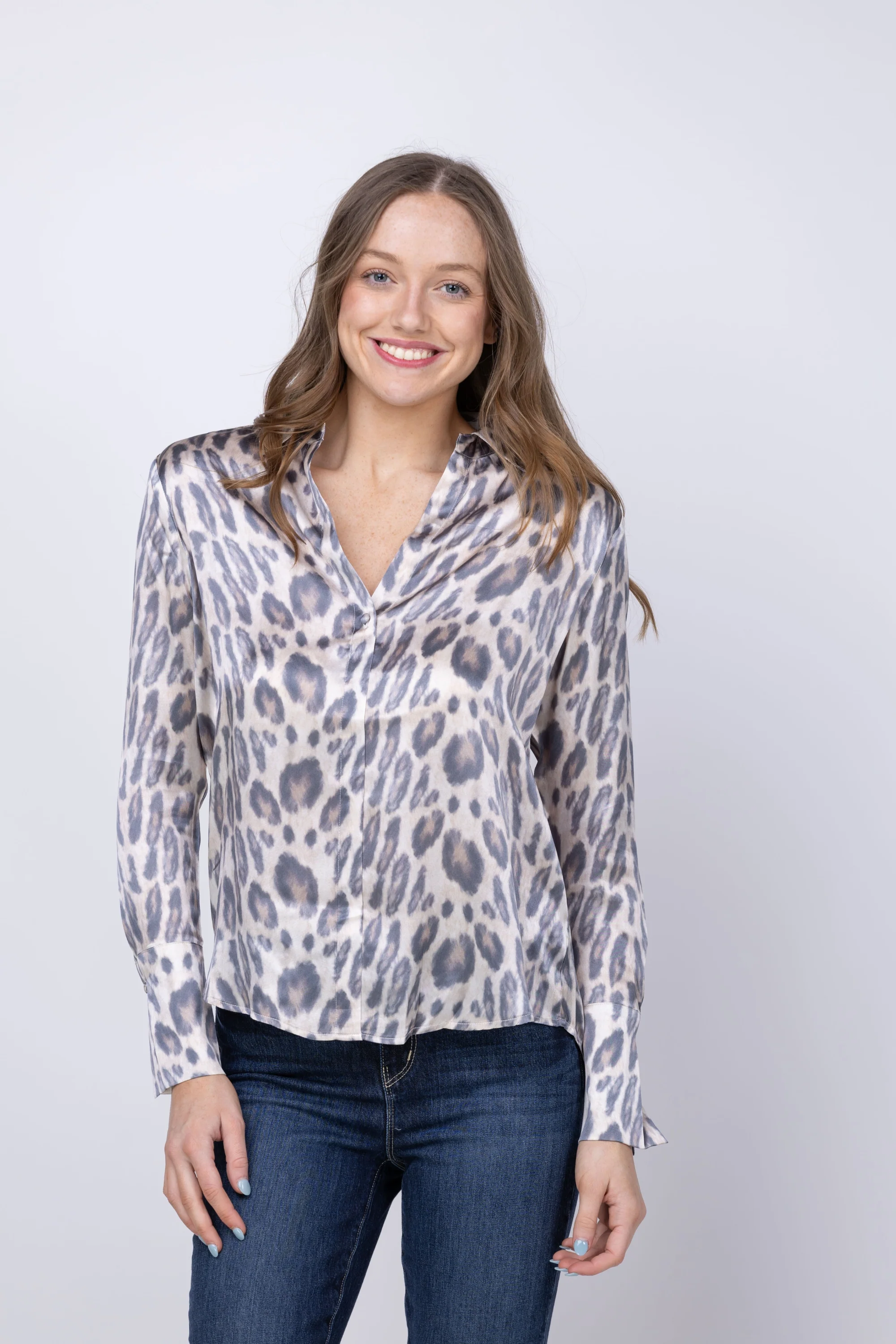 Comfortable Catherine Gee Daria French Cuff Silk Blouse in New Leopard Breathable