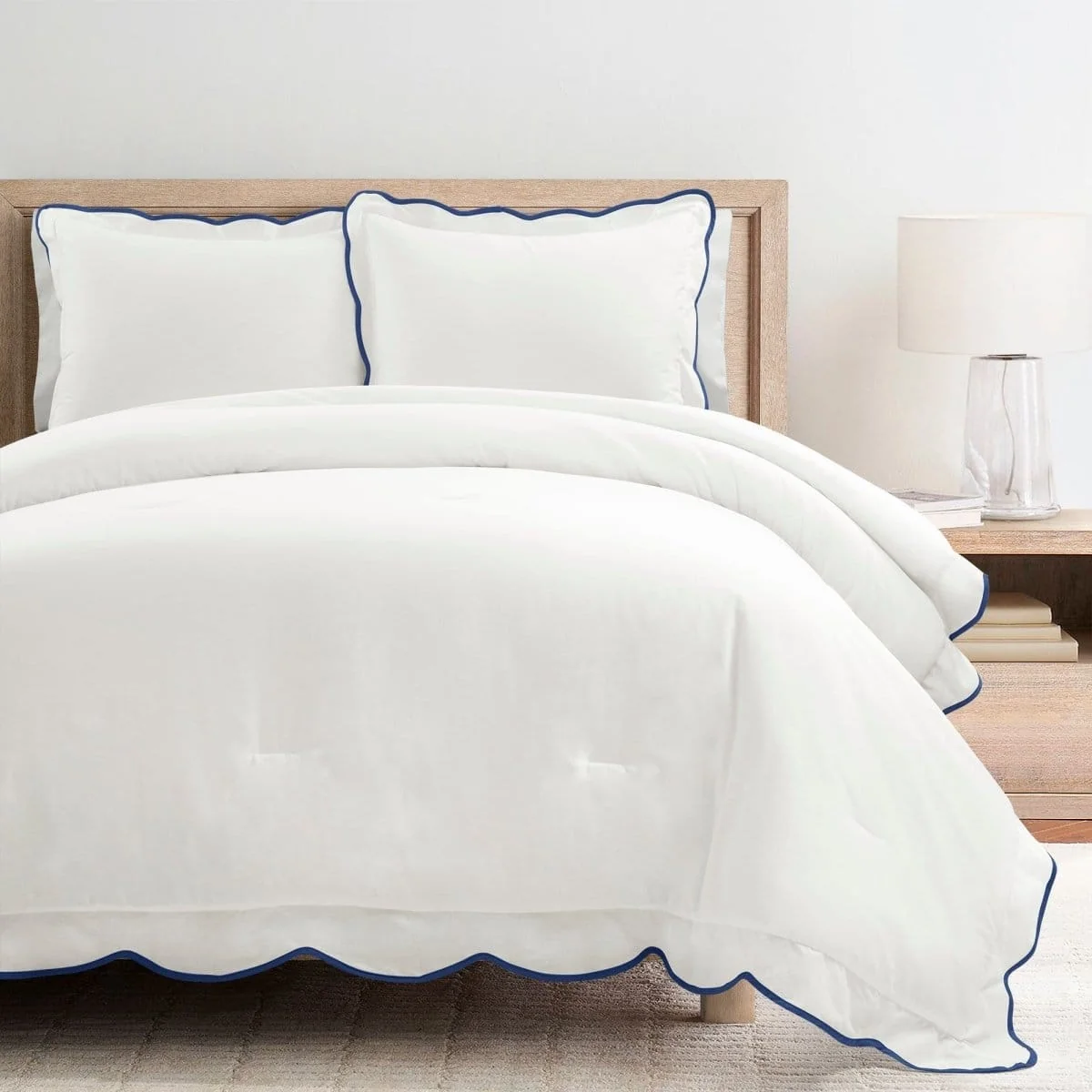 Elegant Coastal Chic Scalloped Edge 3 Piece Comforter Set Durable