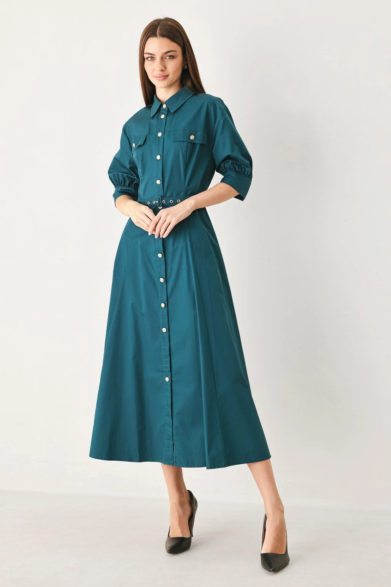 Convenient Everyday Tailored Woven Midi Dress High-End