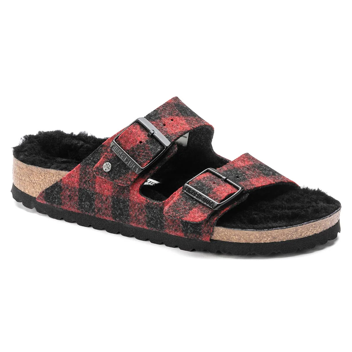 Selected Birkenstock Arizona Shearling Wool Plaid Red Sandals Consistent