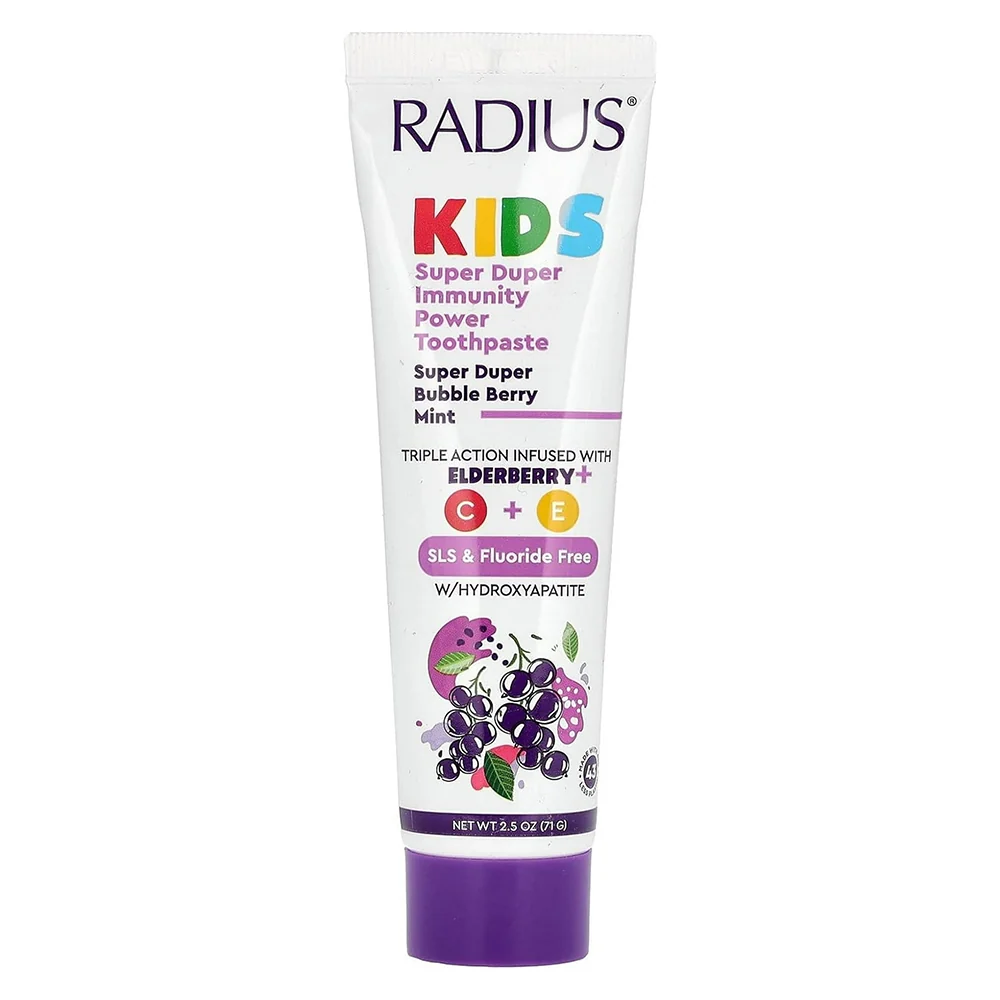 Convenient Radius Kids Super Duper Immunity Power Toothpaste Fluoride with Hydroxyapatite 2.5Oz 71g Relaxed
