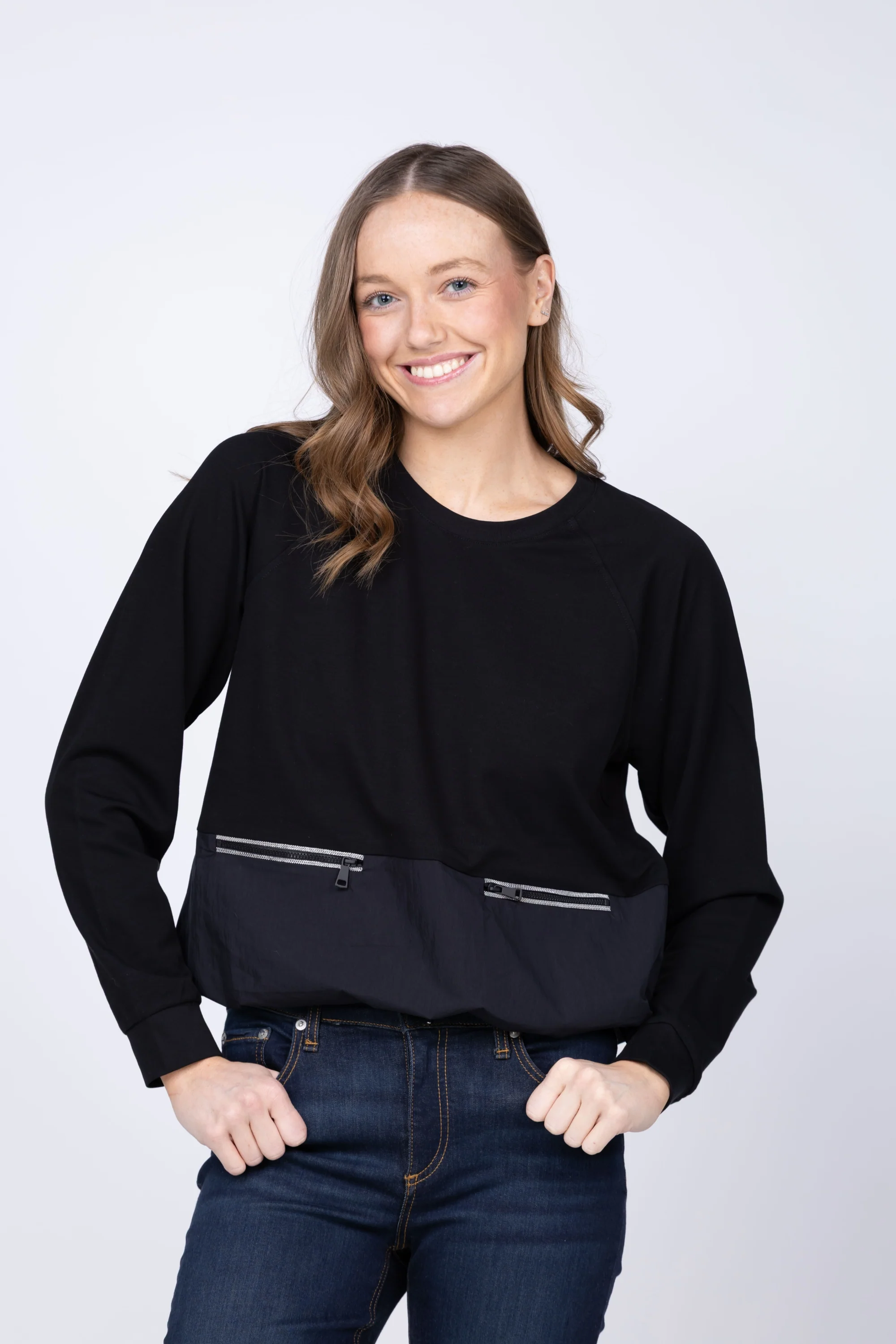Long-Lasting Elliott Lauren Knit Woven Zip Tshirt in Black Fine Crafted