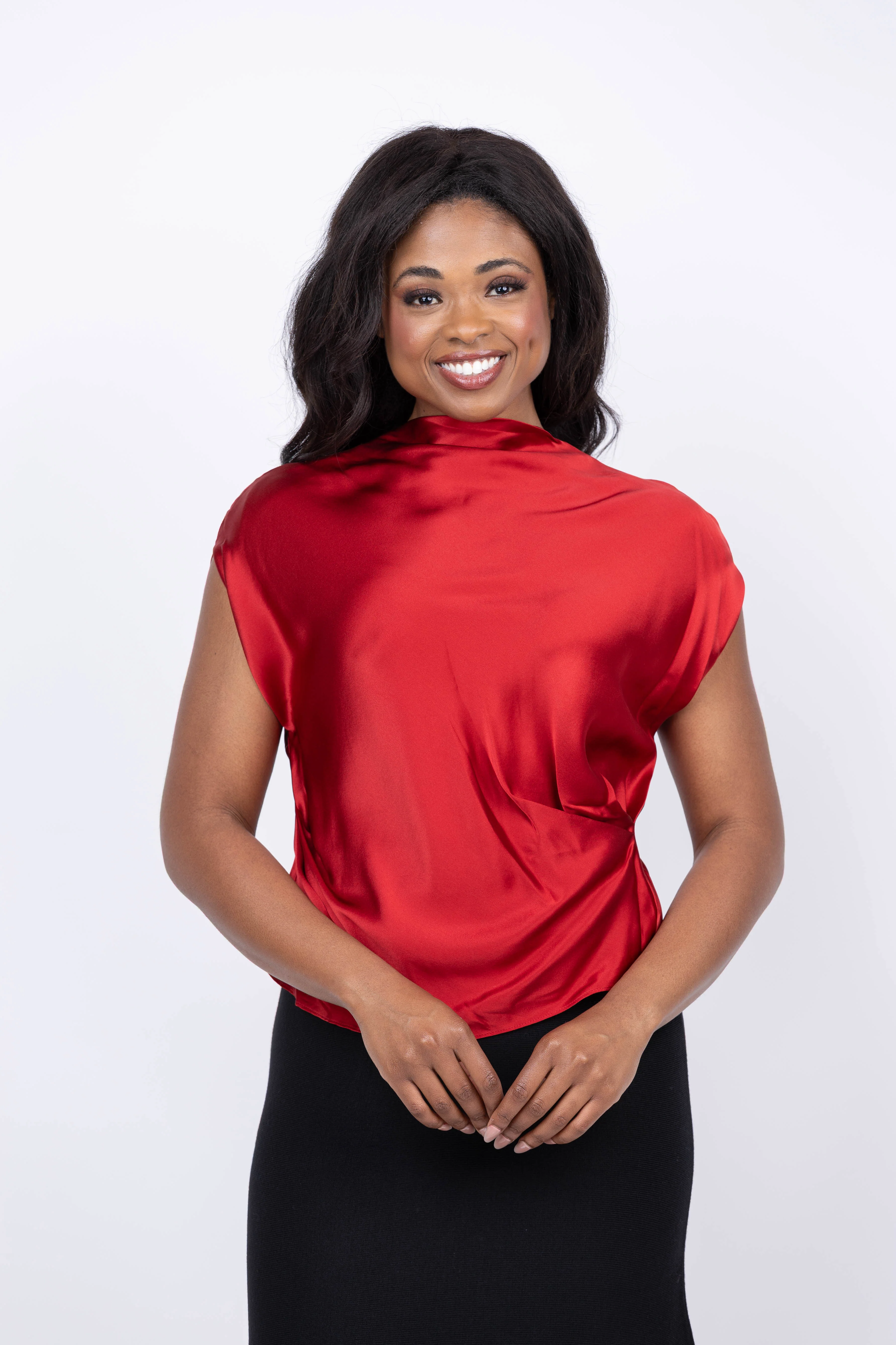 Relaxed THE SEI High Neck Drape Top in Ruby Superior