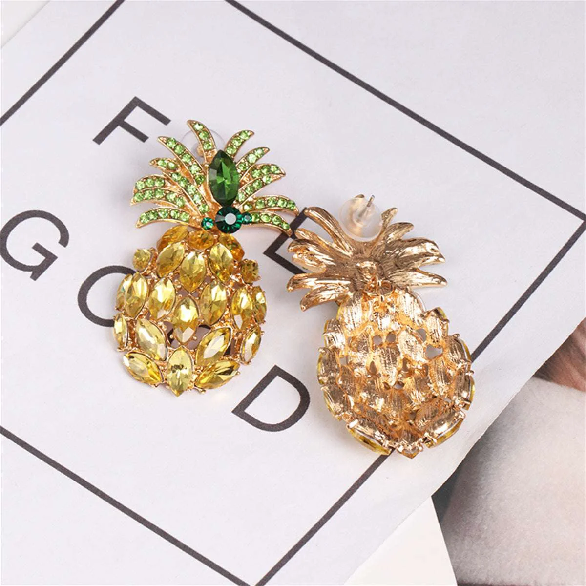 Authentic Yellow Crystal Cubic Zirconia Pineapple Drop Earrings First-Class