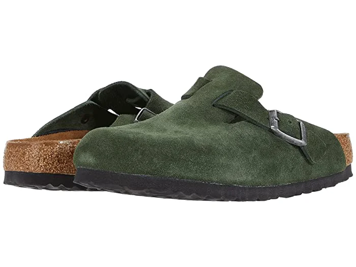 Trendy Birkenstock Boston Suede Leather Mountain View Green Clogs Eco-Friendly