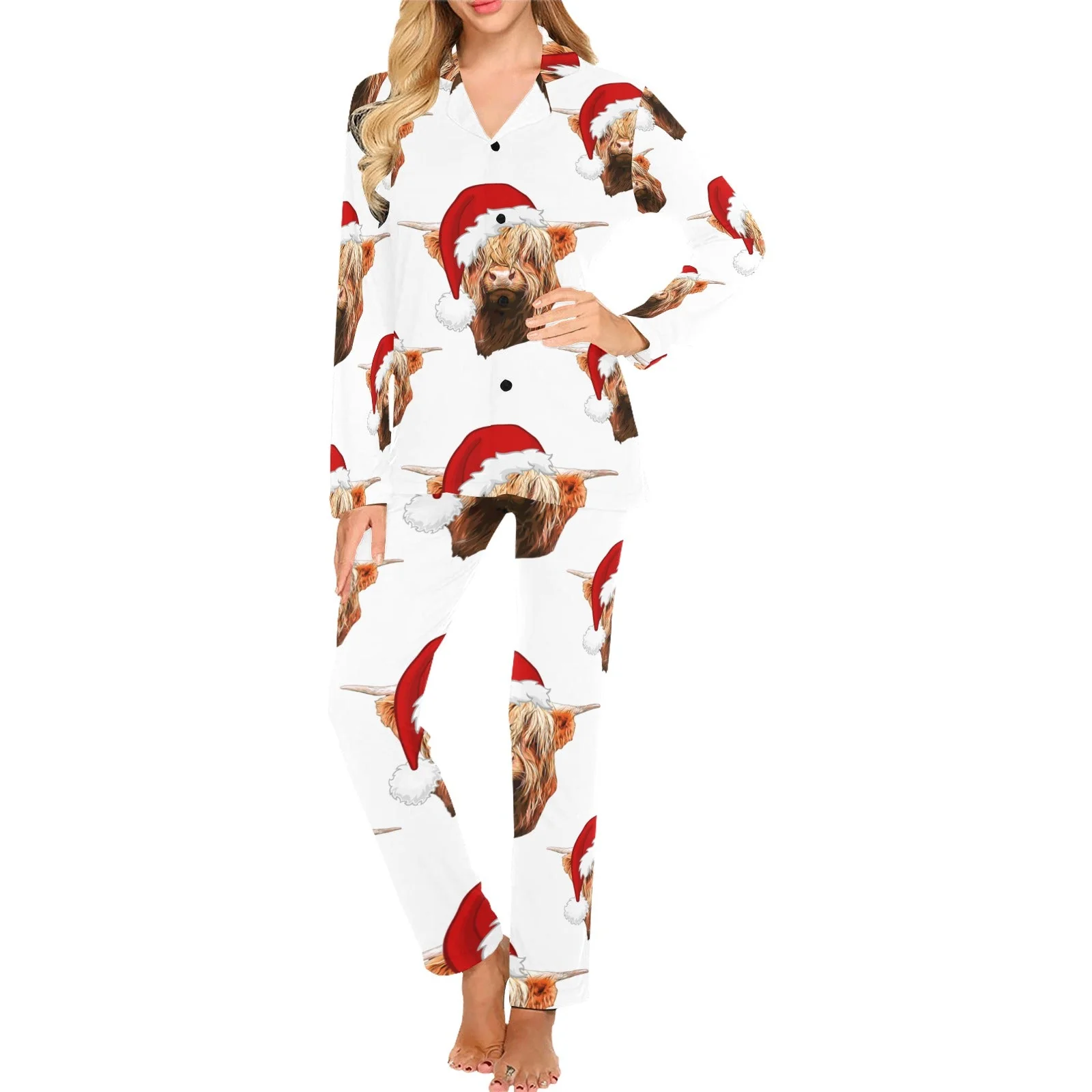 Luxury Highland Christmas Cow Women's Western Pajama Set Traditional