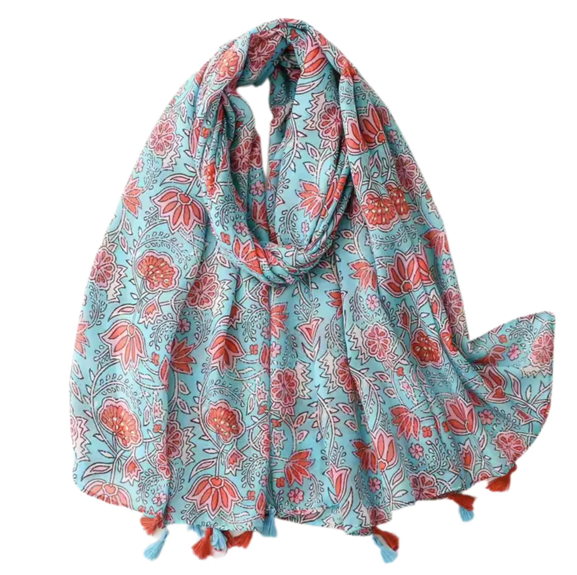 Verified Blue and Red Flower Scarf Relaxed