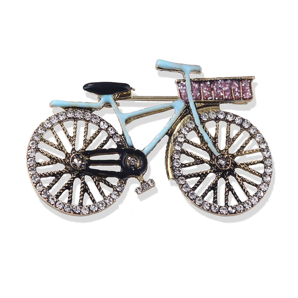 Excellent Blue Enamel Cubic Zirconia Goldtone Bicycle Brooch Quality