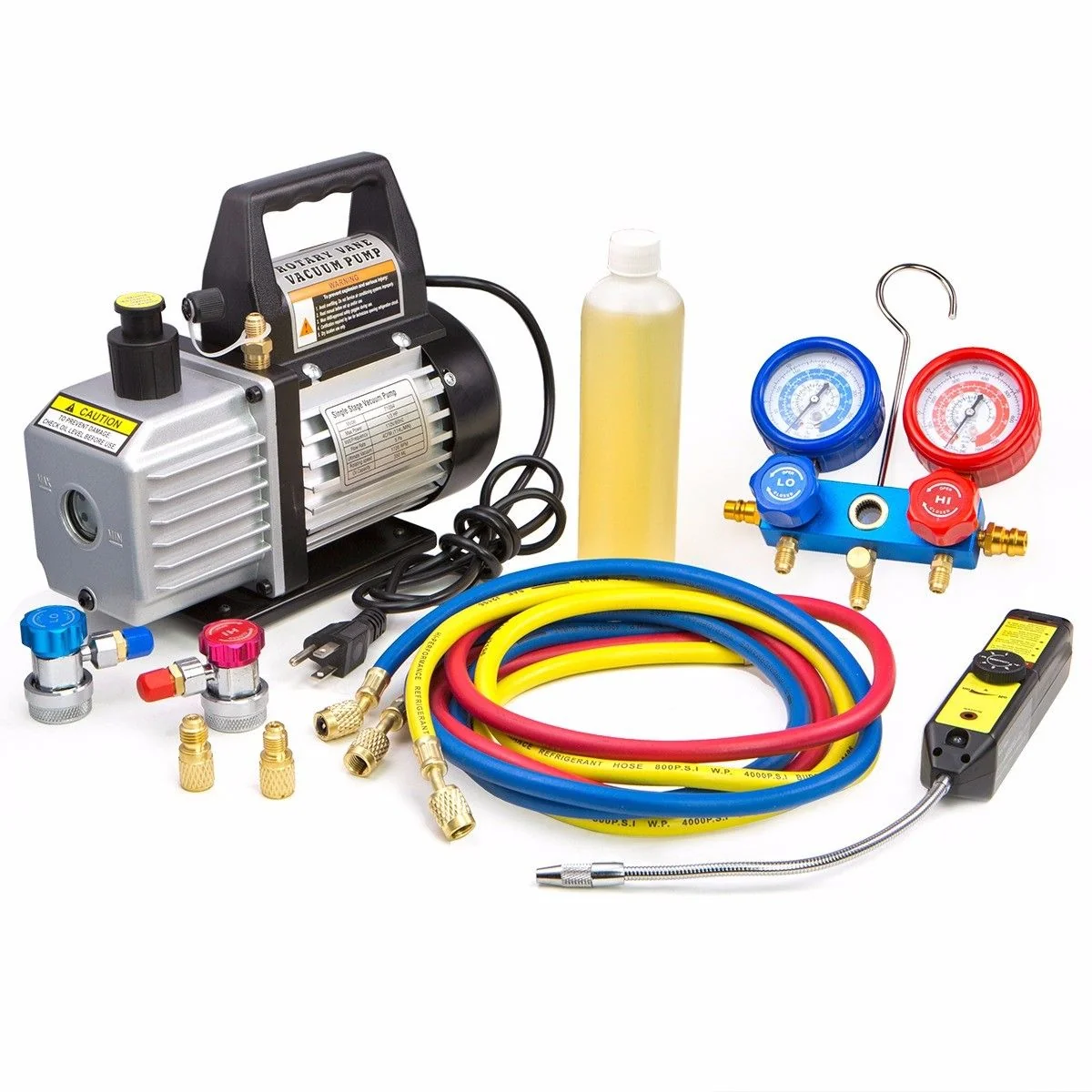 Premium AC Refrigeration Gauge Vacuum Pump Leak Detector Set Kit Flexible