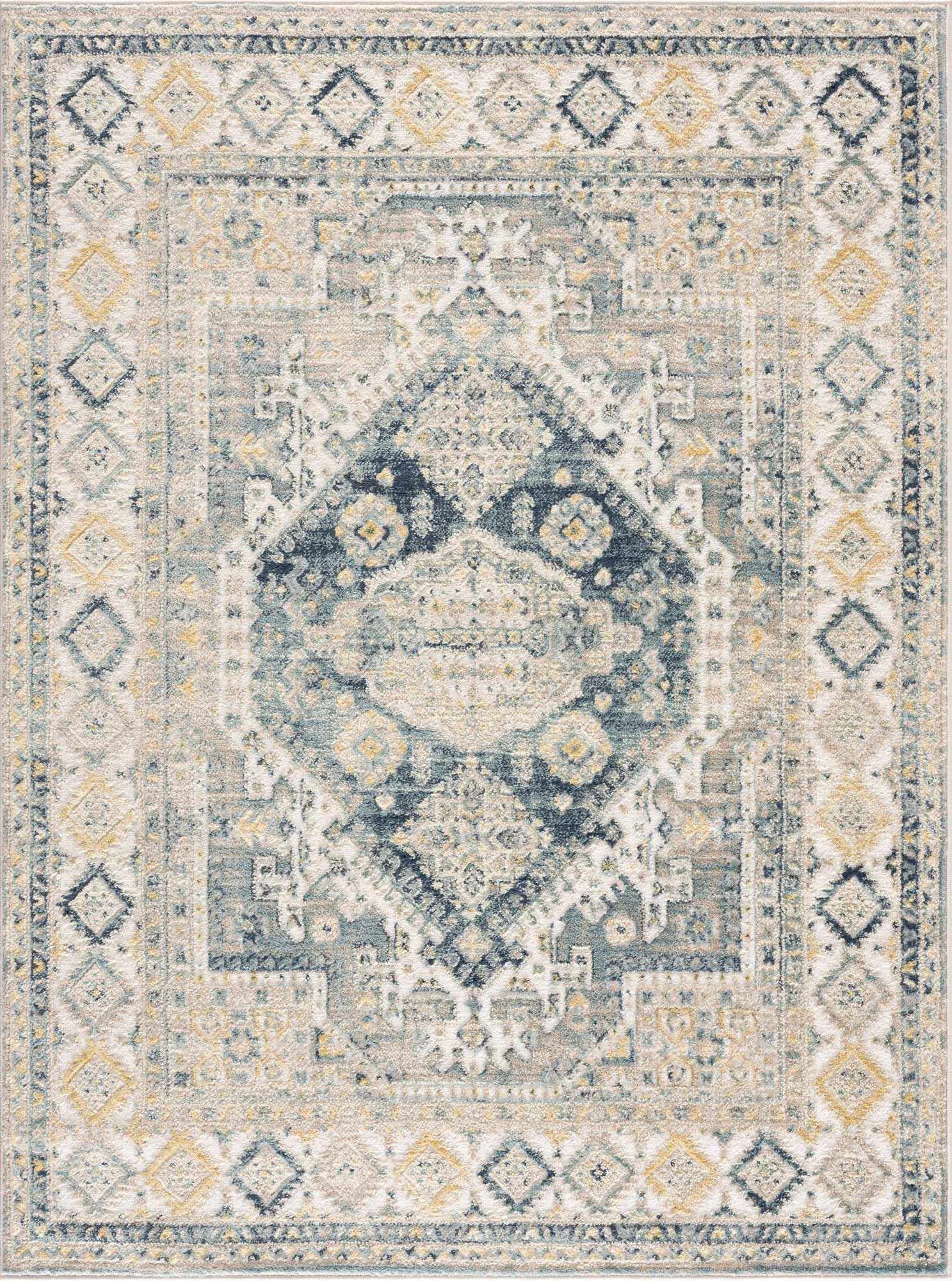Trusted Brend Blue Medallion Area Rug Proven