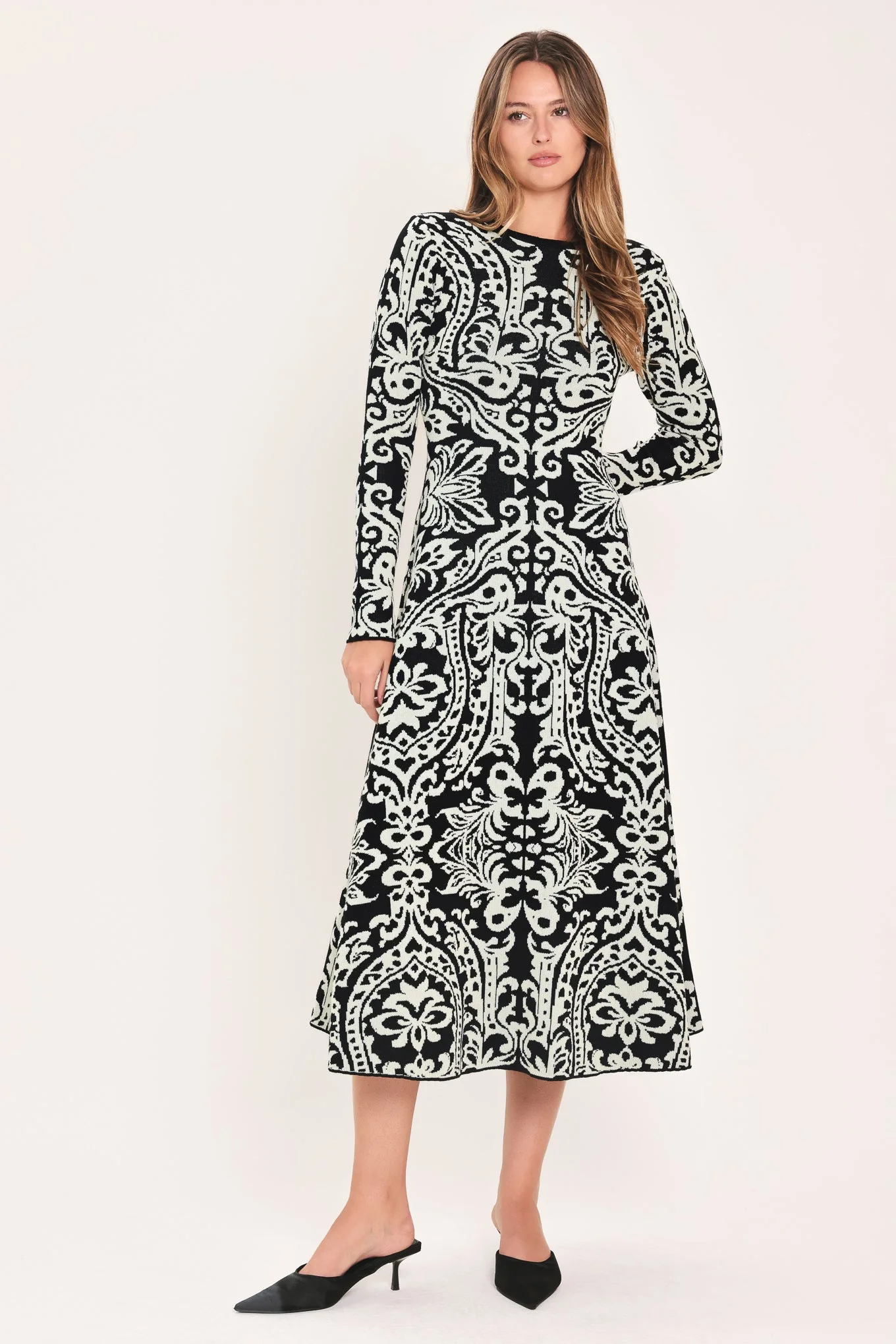 Casual Midnight Muse Black Jacquard Sweater Midi Dress Fast