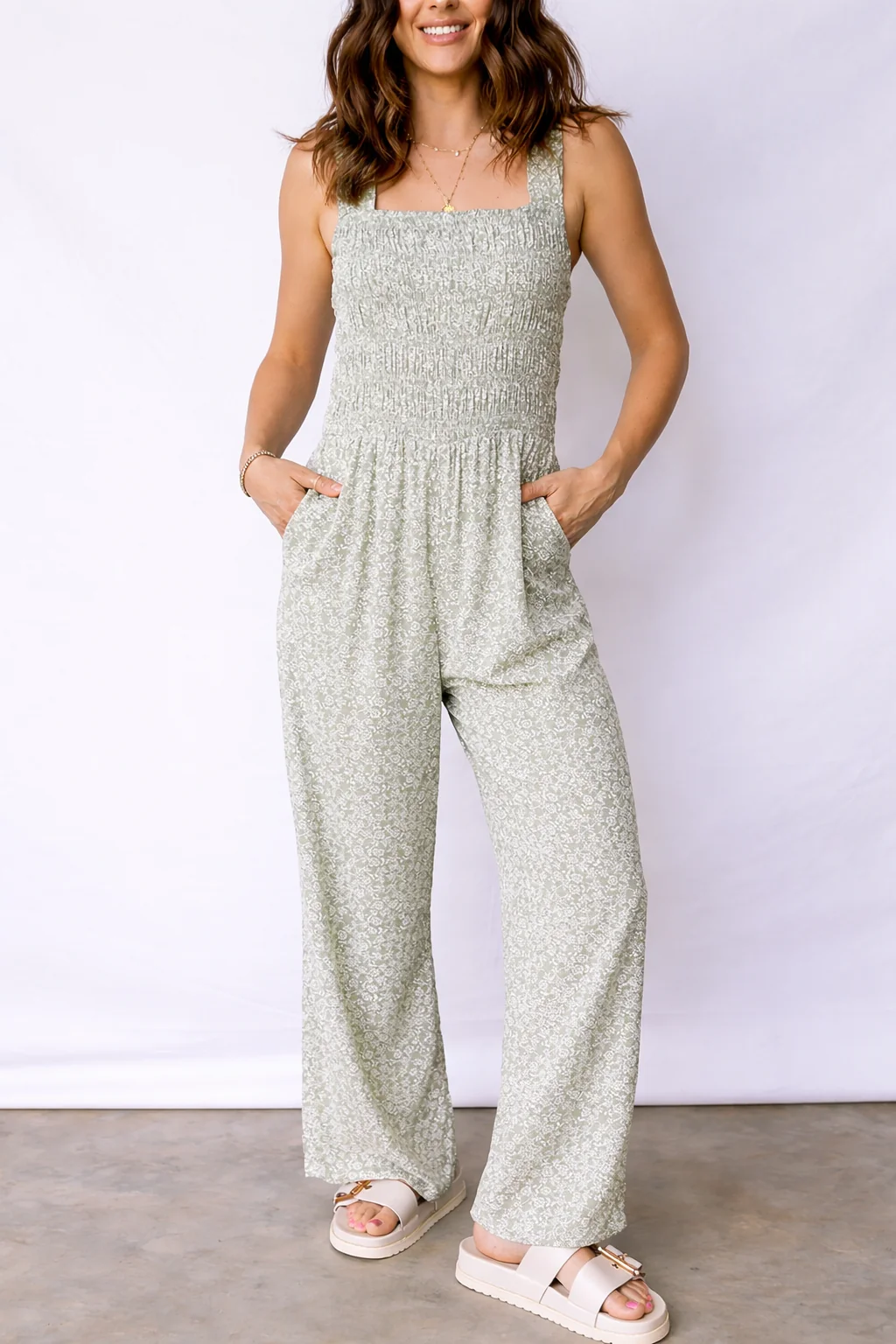 User-Friendly Calliope Square Sleeveless Floral Jumpsuit by Threaded Pear Premium Material