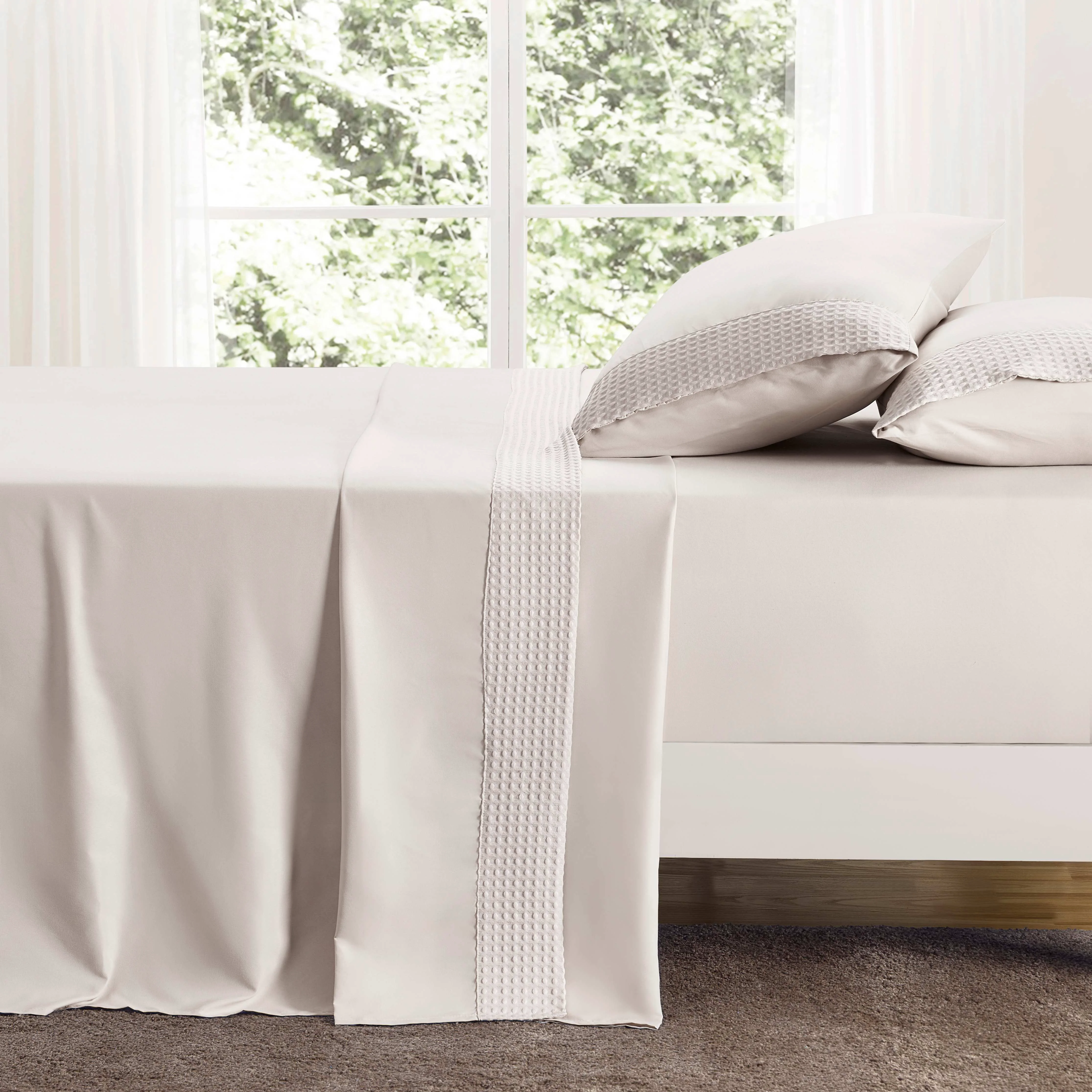 Minimalist Kathy Ireland 4 Piece Waffle Hem Sheet Set Stylish