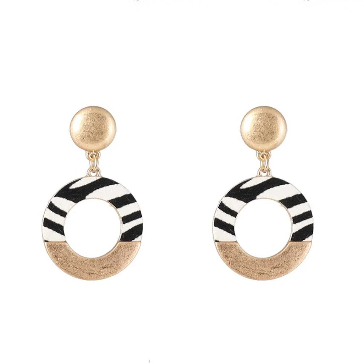 Artisan Black Polyurethane Goldtone Stripes Circle Drop Earrings Premium