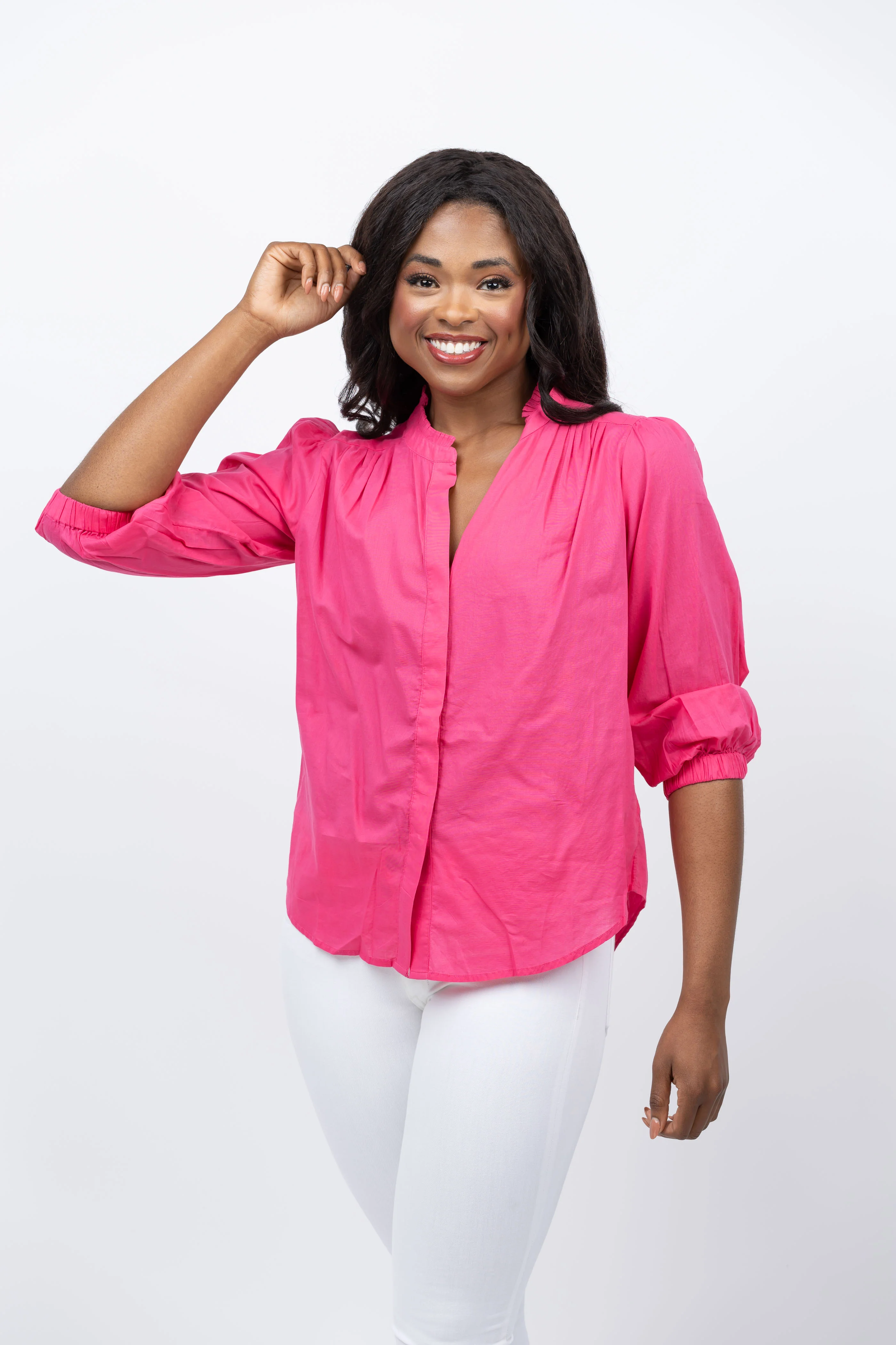 Casual Nic Zoe Cotton Girlfriend Shirt in Wild Pink Safe