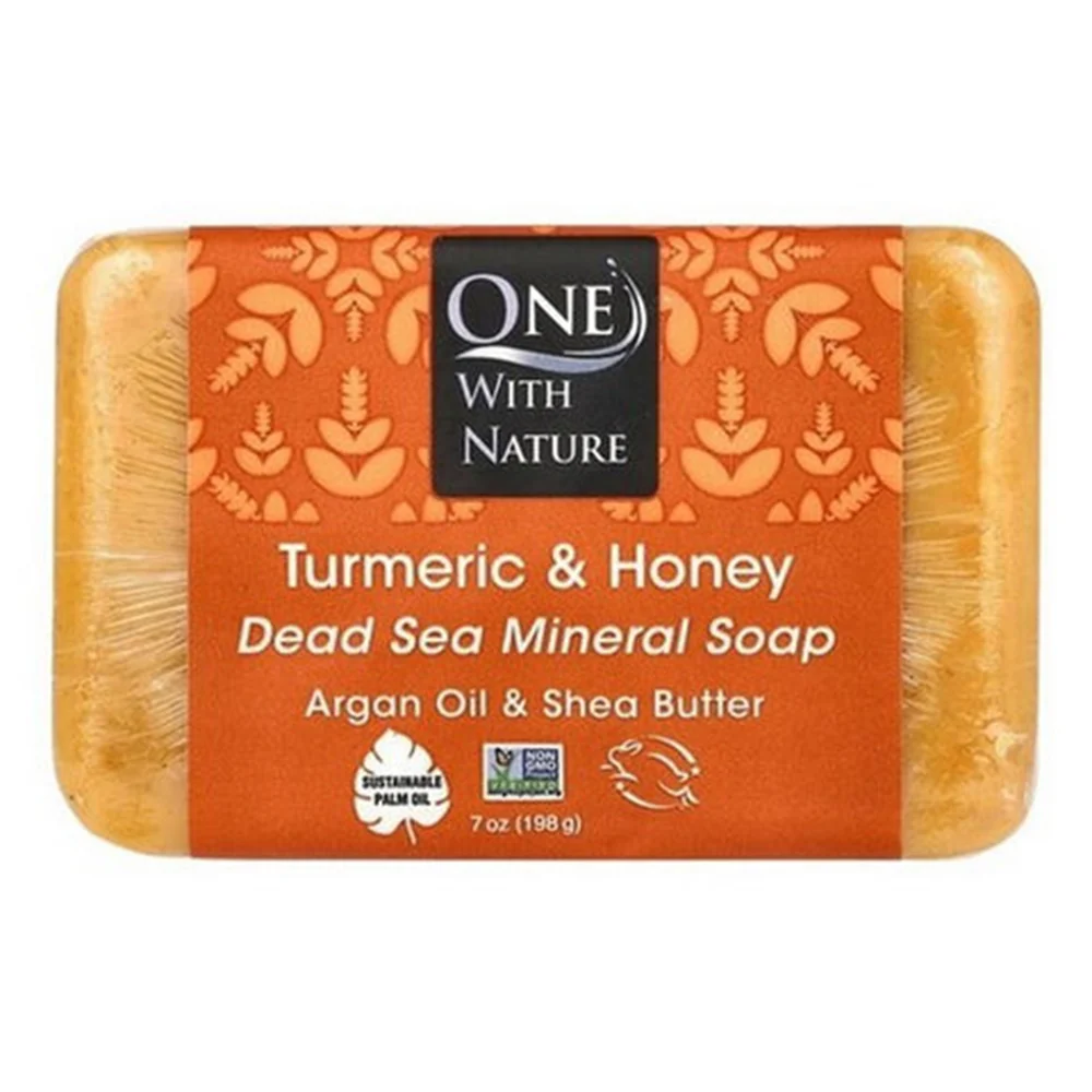User-Friendly One with Nature Dead Sea Minerals Bar Soap with Turmeric and Honey for Nourishing and Brightening Skin 7Oz 198g World-Class