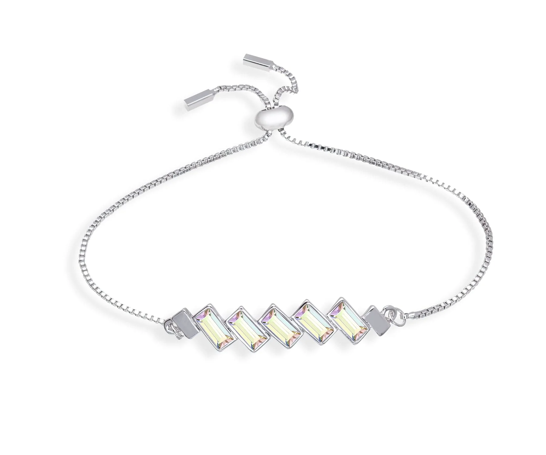 World-Class Silver Aurora Bois Swaroki Crystal Bracelet – Baguette Crystal Adjustable Bracelet Superior