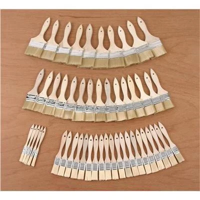 Original 50 Piece Wooden Assorted Synthetic Bristol Disposable Throw Away Paint Brushes Genuine