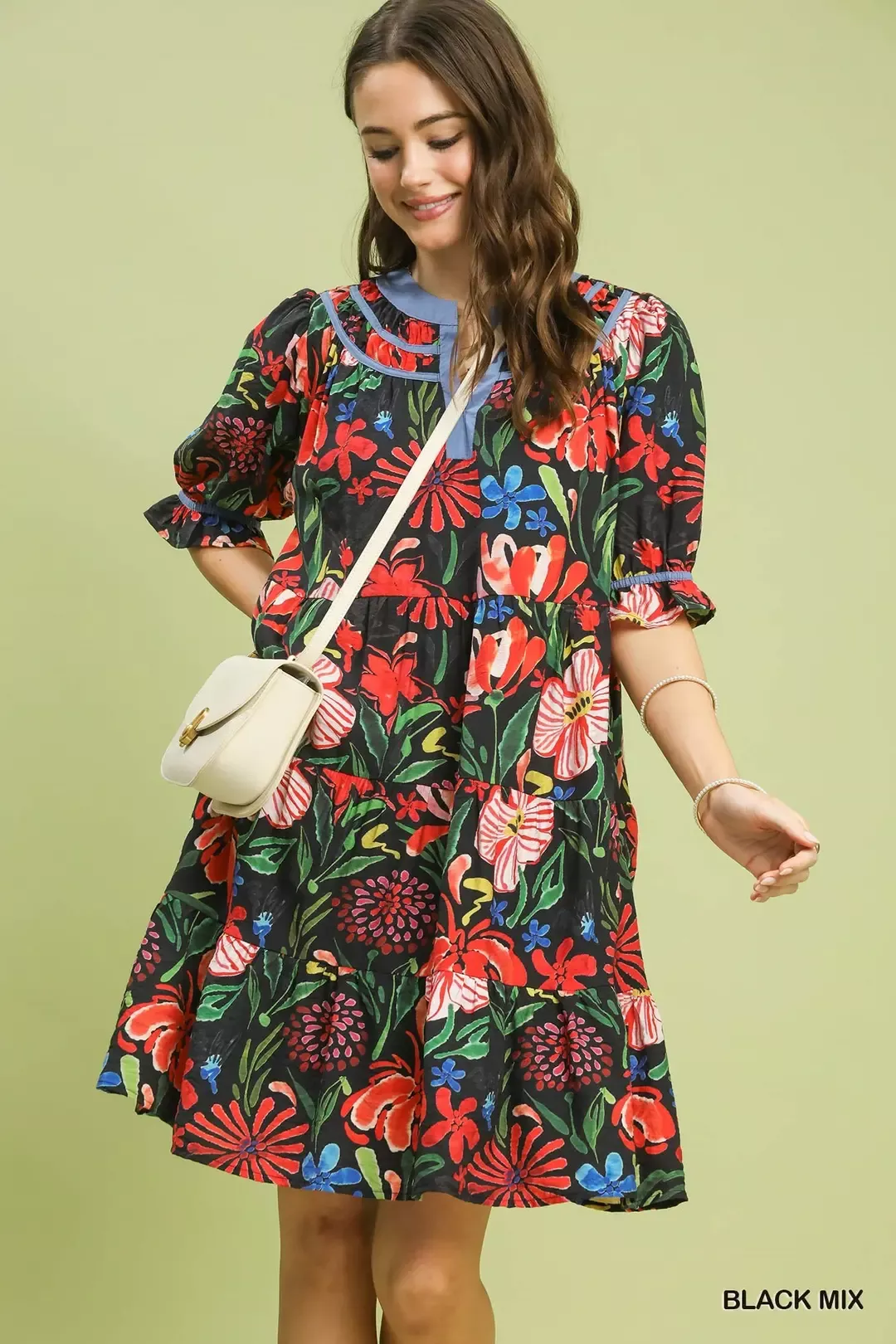 Detailed Umgee Floral Tiered Puff Sleeve Dress Consistent
