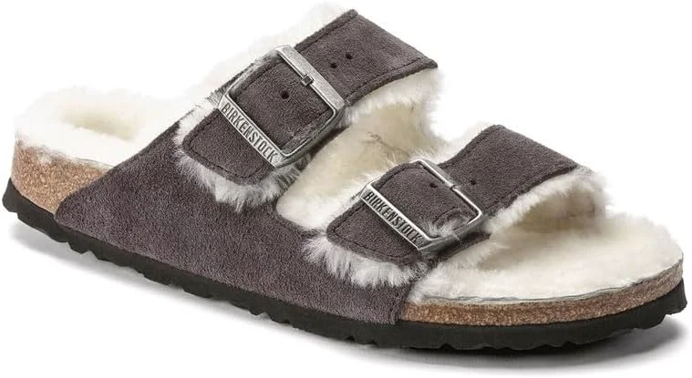 Stylish Birkenstock Arizona Shearling Suede Leather Stormy Grey Sandals Smart