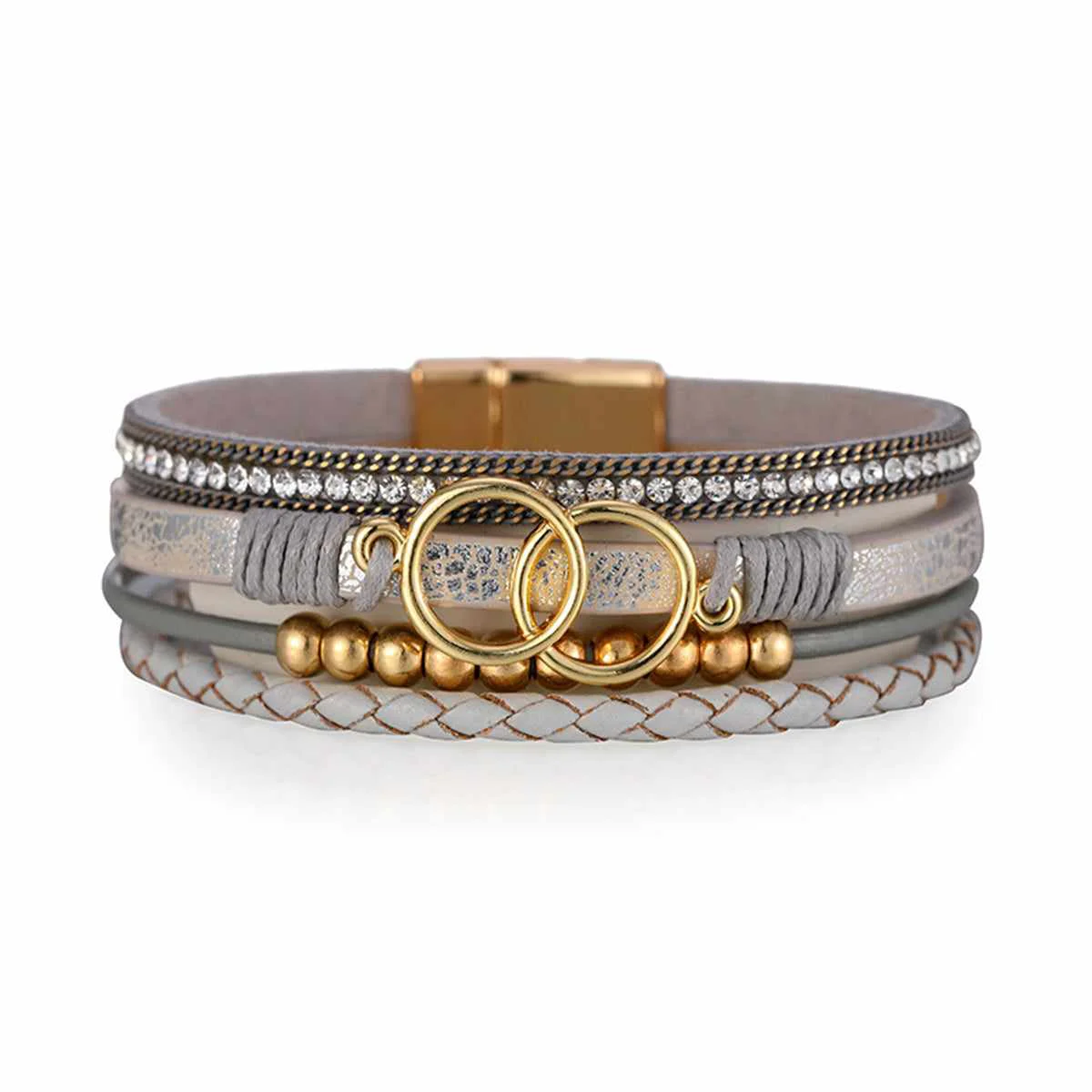 Easy-to-Use Gray Polystyrene Cubic Zirconia Goldtone Braided Stacked Bracelet Durable