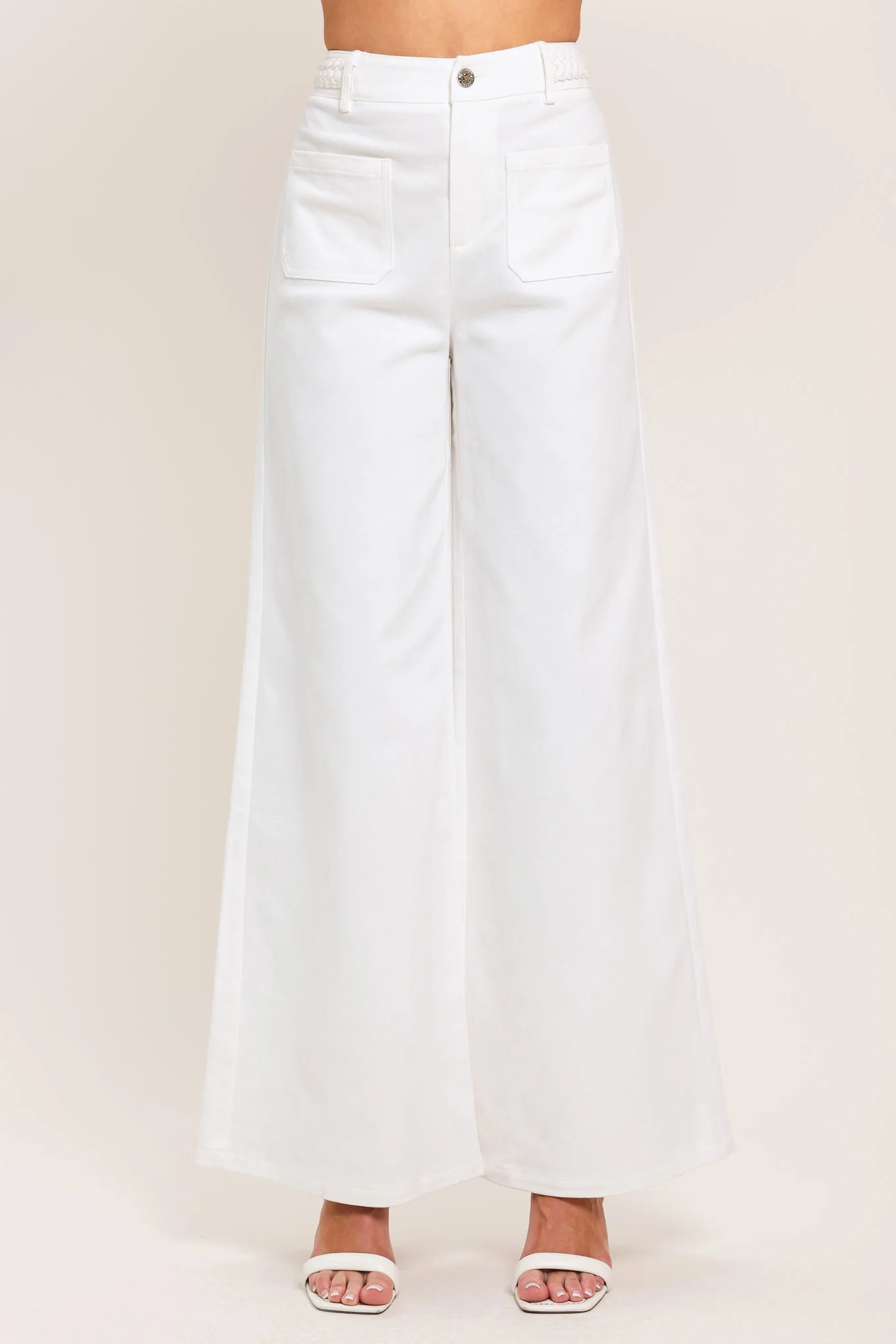 Detailed White Ease Woven Wide Pants Original Design