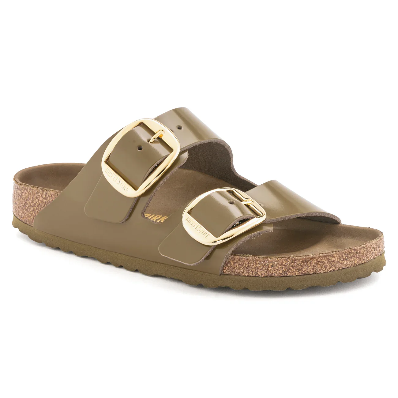 Comfortable Birkenstock Unisex Arizona Big Buckle Natural Leather Patent High Shine Mud Green Powerful