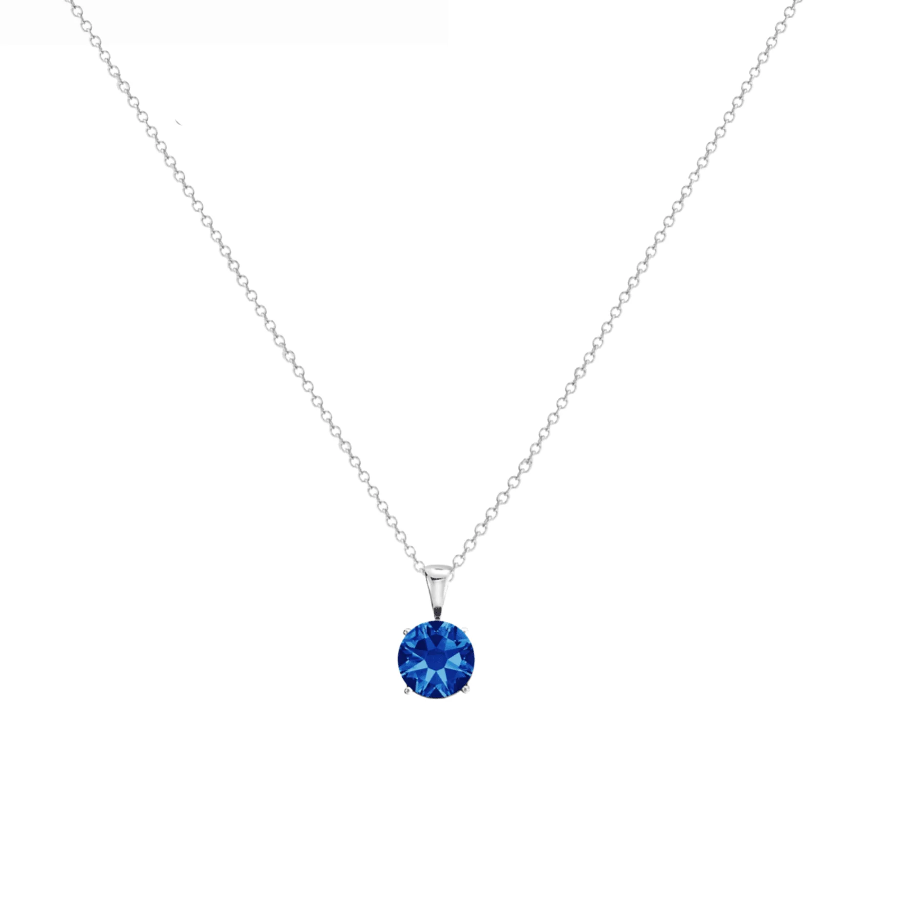 Authentic Timeless Silvertone Cubic Zirconia Stainless Steel Birthstone Solitaire Pendant Necklace – September Sapphire Blue Minimalist