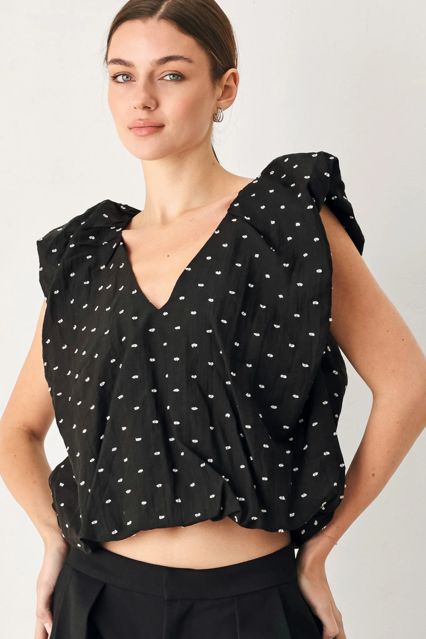 Traditional Polka Flutter Woven Top Relaxed