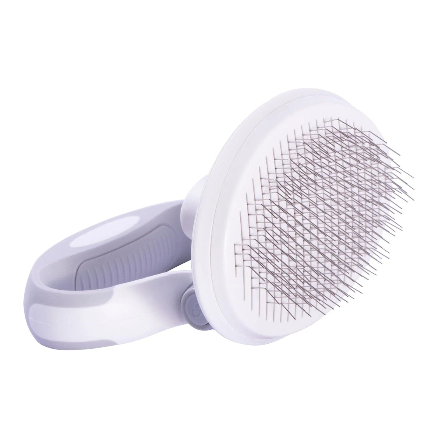 Fine Crafted Pet Life 'Gyrater' Travel Self-Cleaning Swivel Grooming Slicker Pet Brush - White - One Size Proven