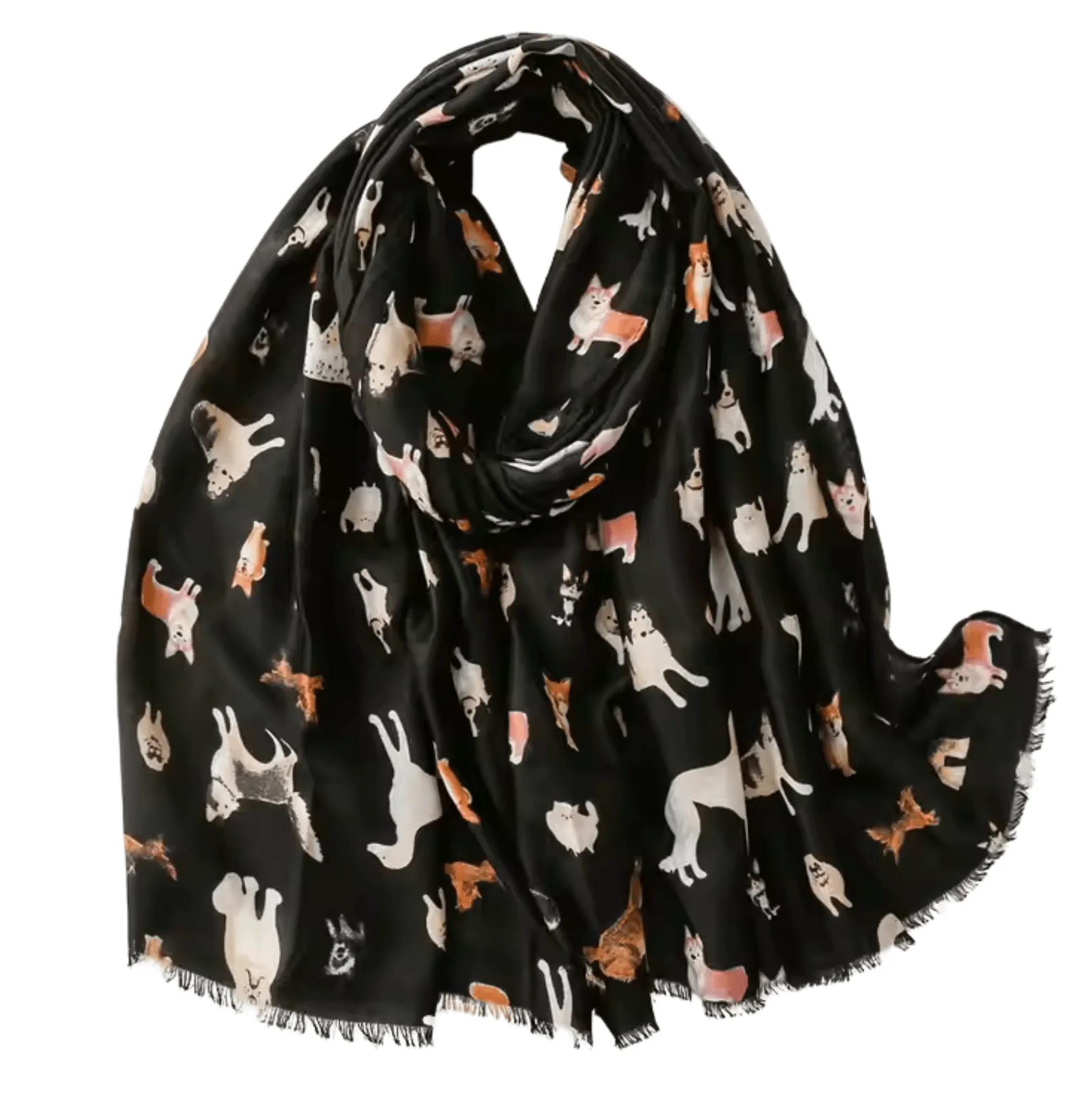Versatile Charming Dog Print Scarf with Frayed Edges Prestigious