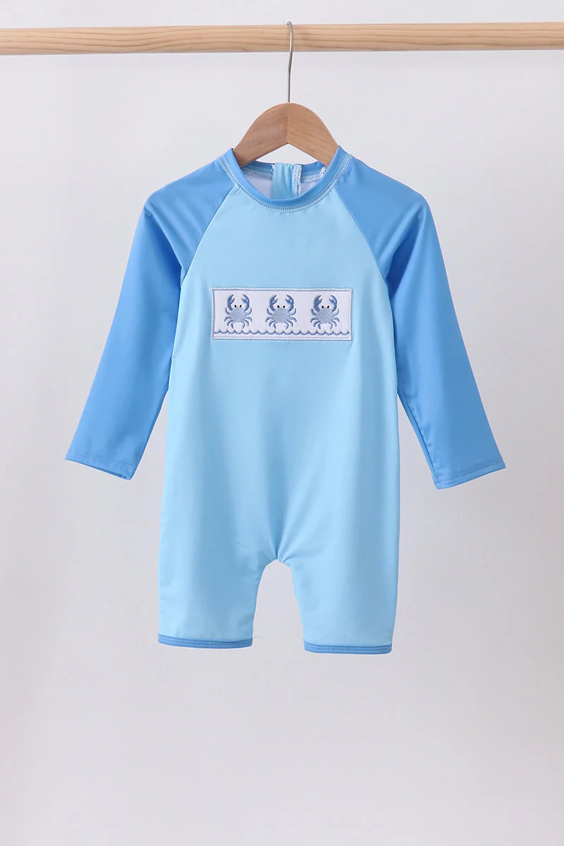 Recyclable Blue crab embroidery one-piece swimsuit Crafted