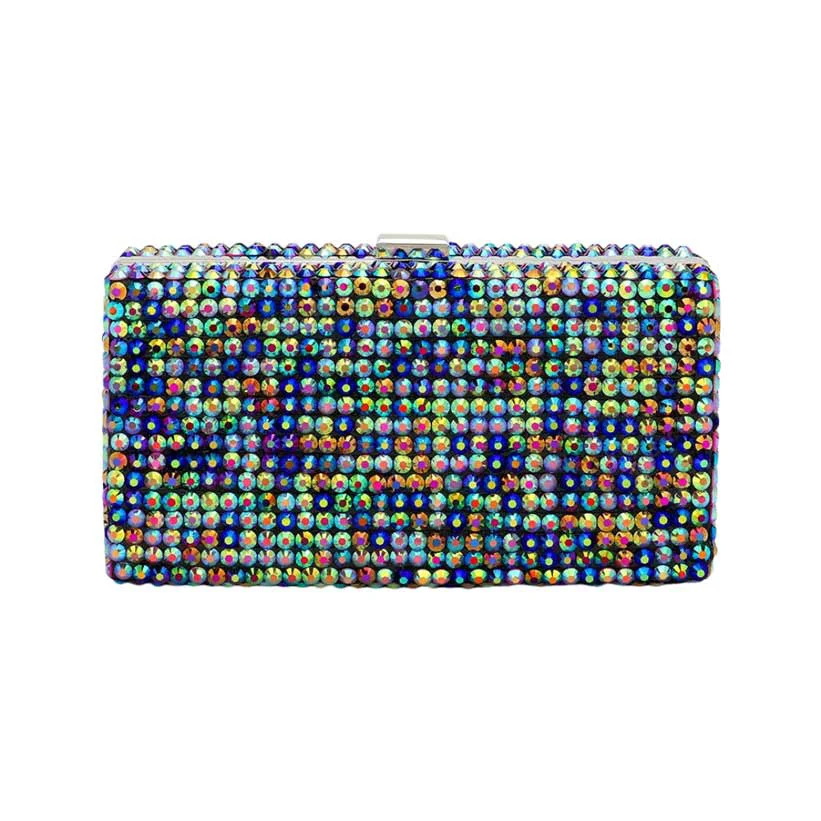 Safe Studded Bling Rectangle Evening Clutch Crossbody Bag Fine Crafted