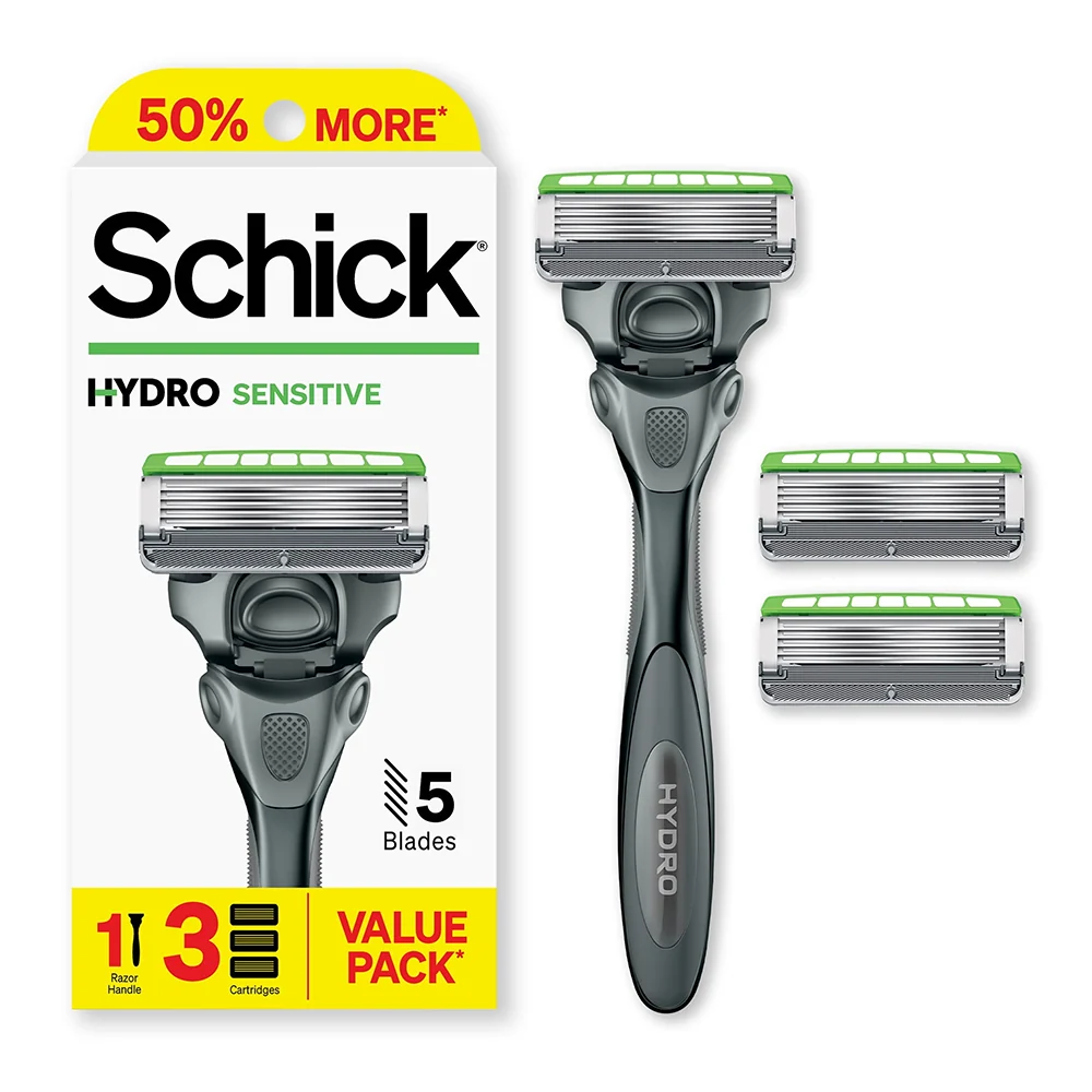 Effective Schick Hydro 5 Mens Sensitive Razor Kit 1 Handle and 3 Refills for Smooth Shaving and Skin Protection 1Ea Powerful