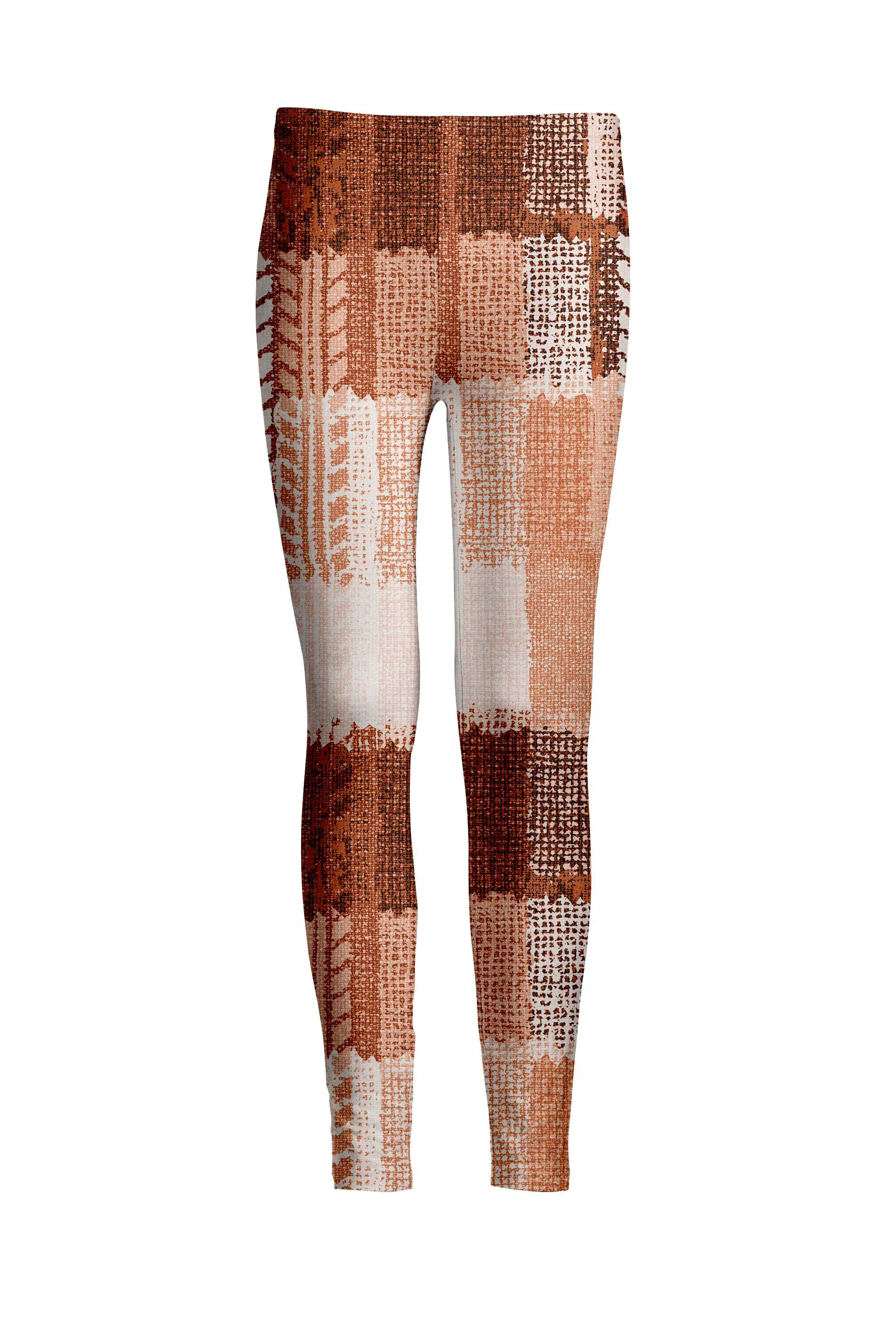 Exceptional Lily by Firmiana Women's Medium Rise Leggings Brown and White Woven Print Long-Lasting