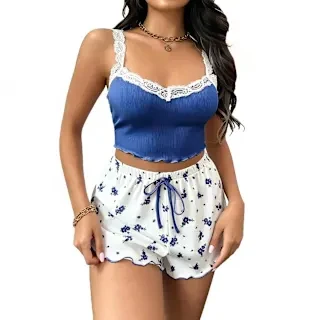 Versatile Women s Lace Strap Cami Short Pajama Set Authentic
