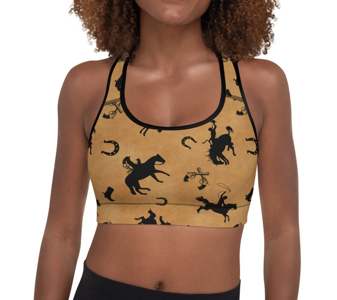 Classic Vintage Western Padded Sports Bra Versatile