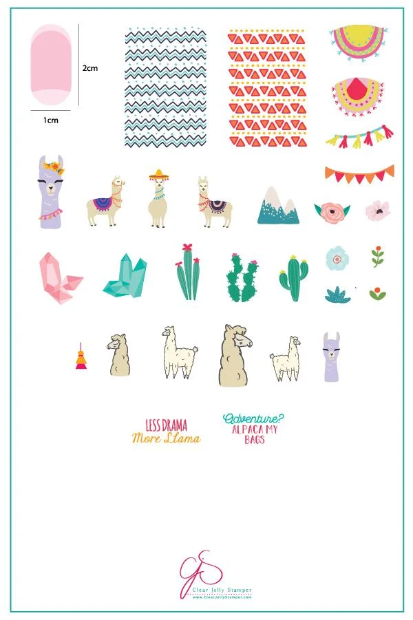 Elegant Love at First Llama CjS-98 - Clear Jelly Stamping Plate Pure