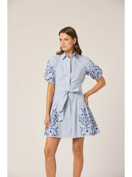 Original Design Shoshanna Danika Dress in Light Blue Ivory Navy Enhanced