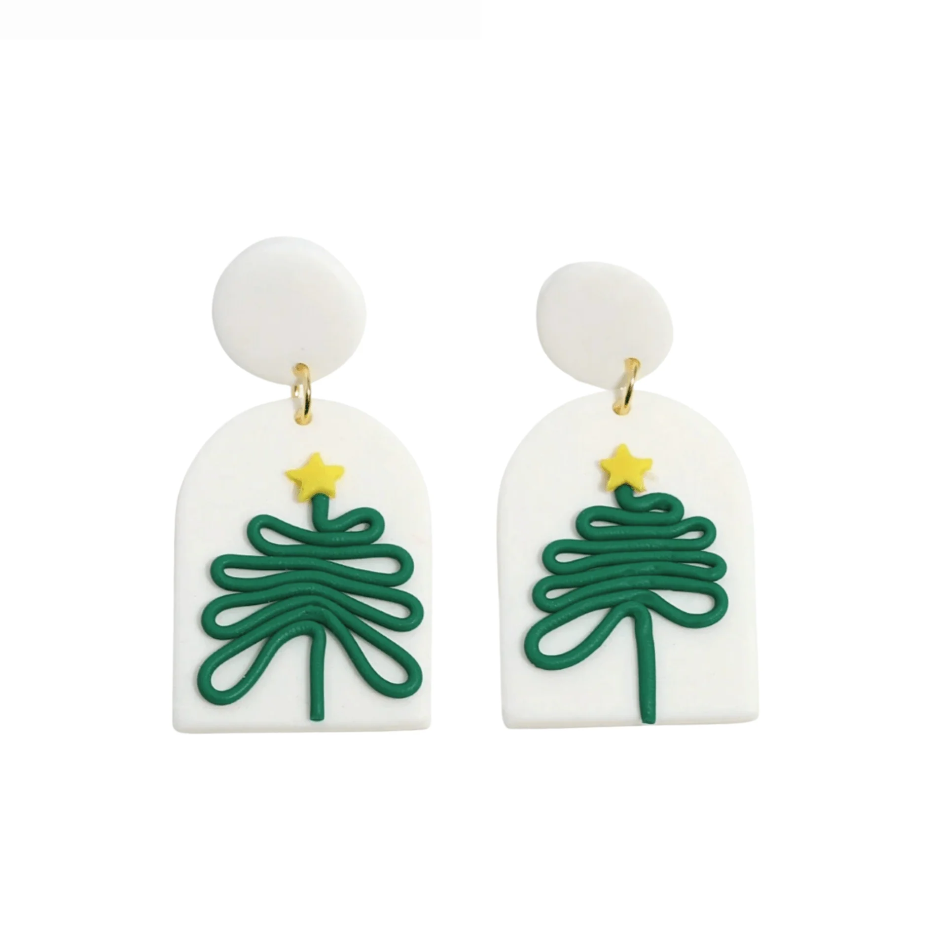 Premium Don t AsK White Polymer Clay Green Minimalist Christmas Tree Earrings – Festive Holiday Jewellery for Women
