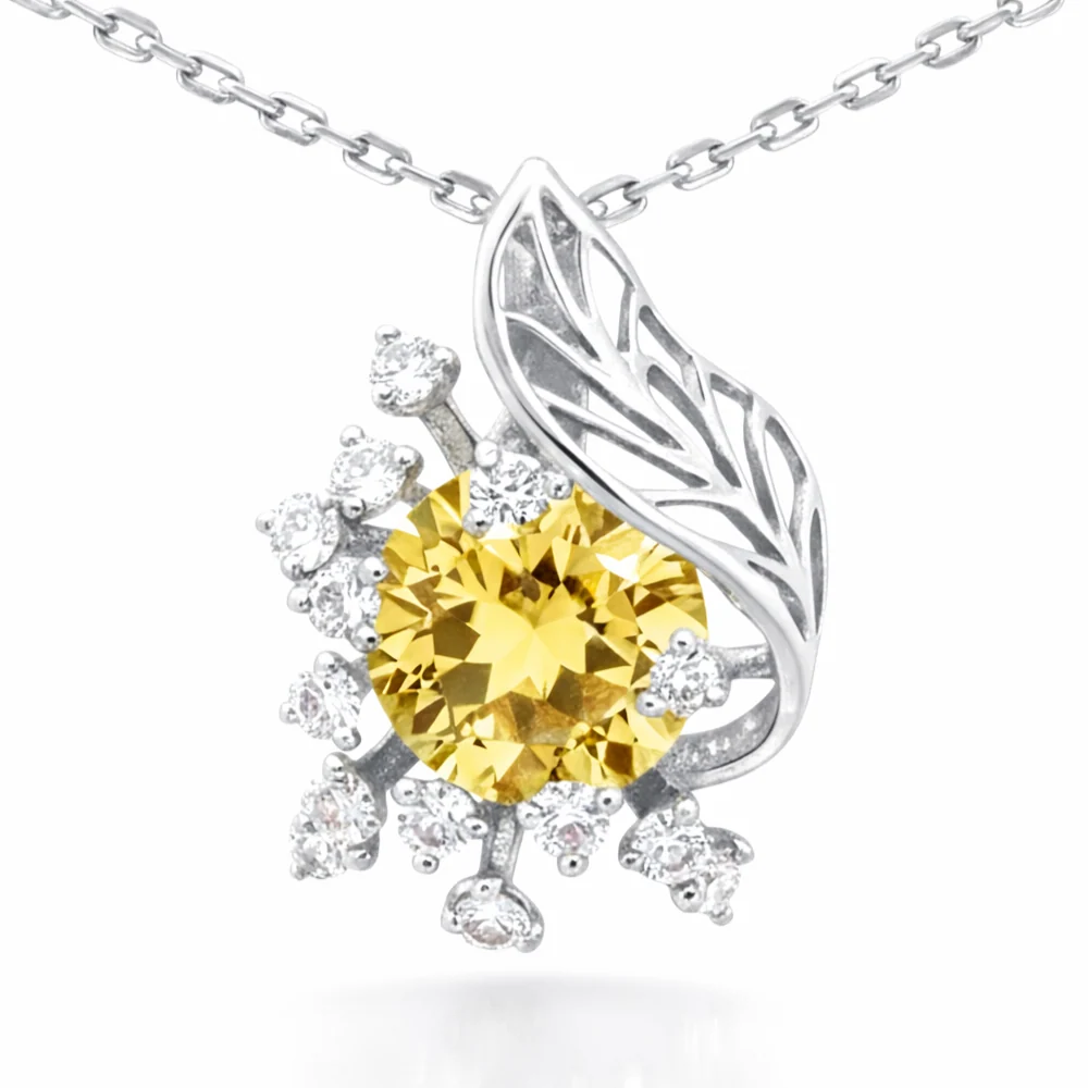 Versatile Natural Yellow Citrine Silver Flower Necklace World-Class
