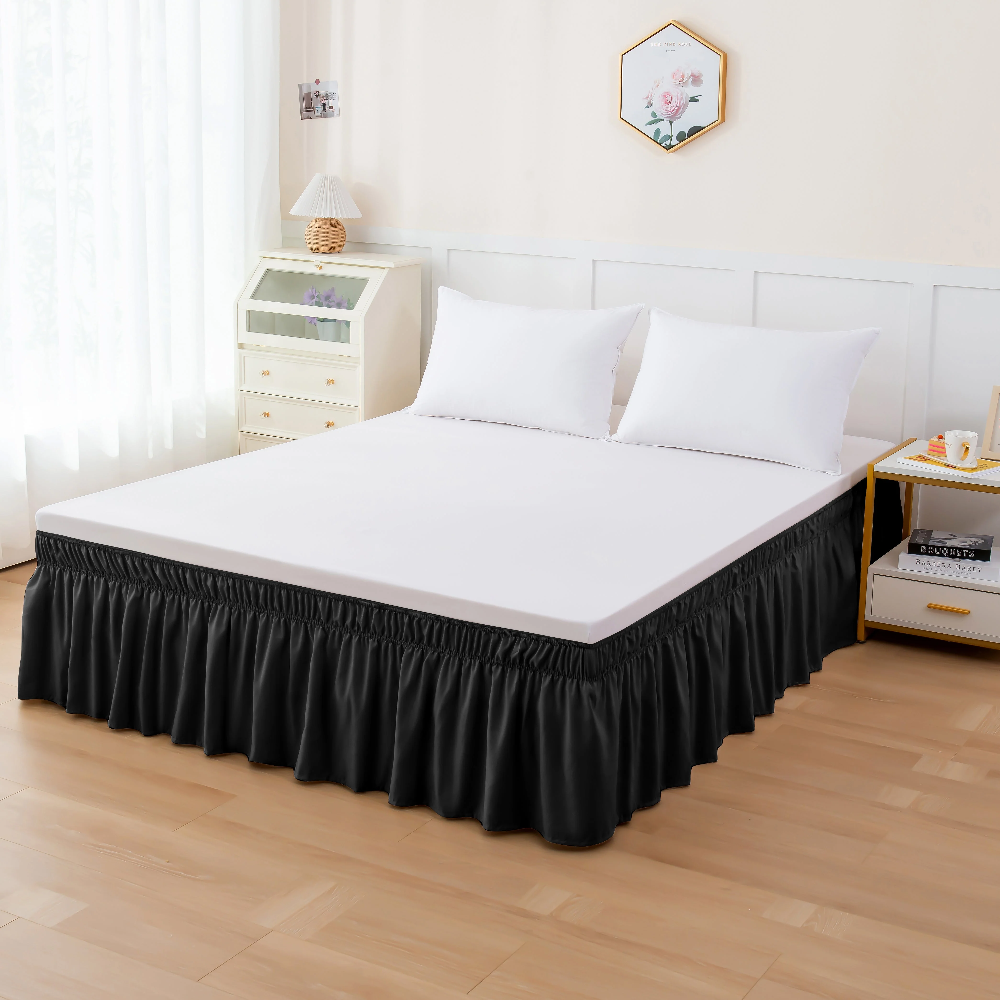 Safe Mocassi 1-Piece 16 Inch Wrap Around Elastic Style Ruffled Bed Skirts Selected