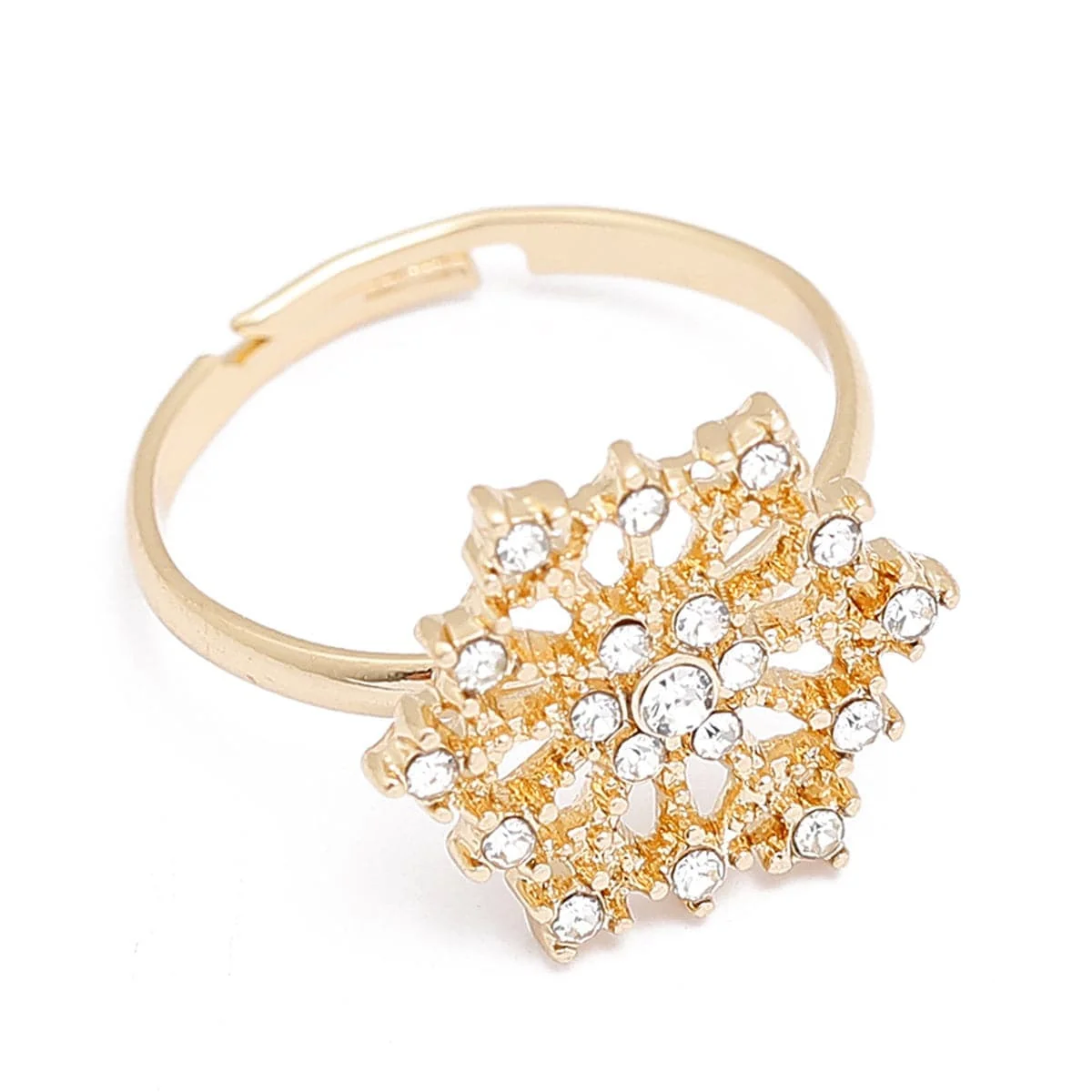 Authentic Cubic Zirconia Goldtone Snowflake Adjustable Ring First-Class