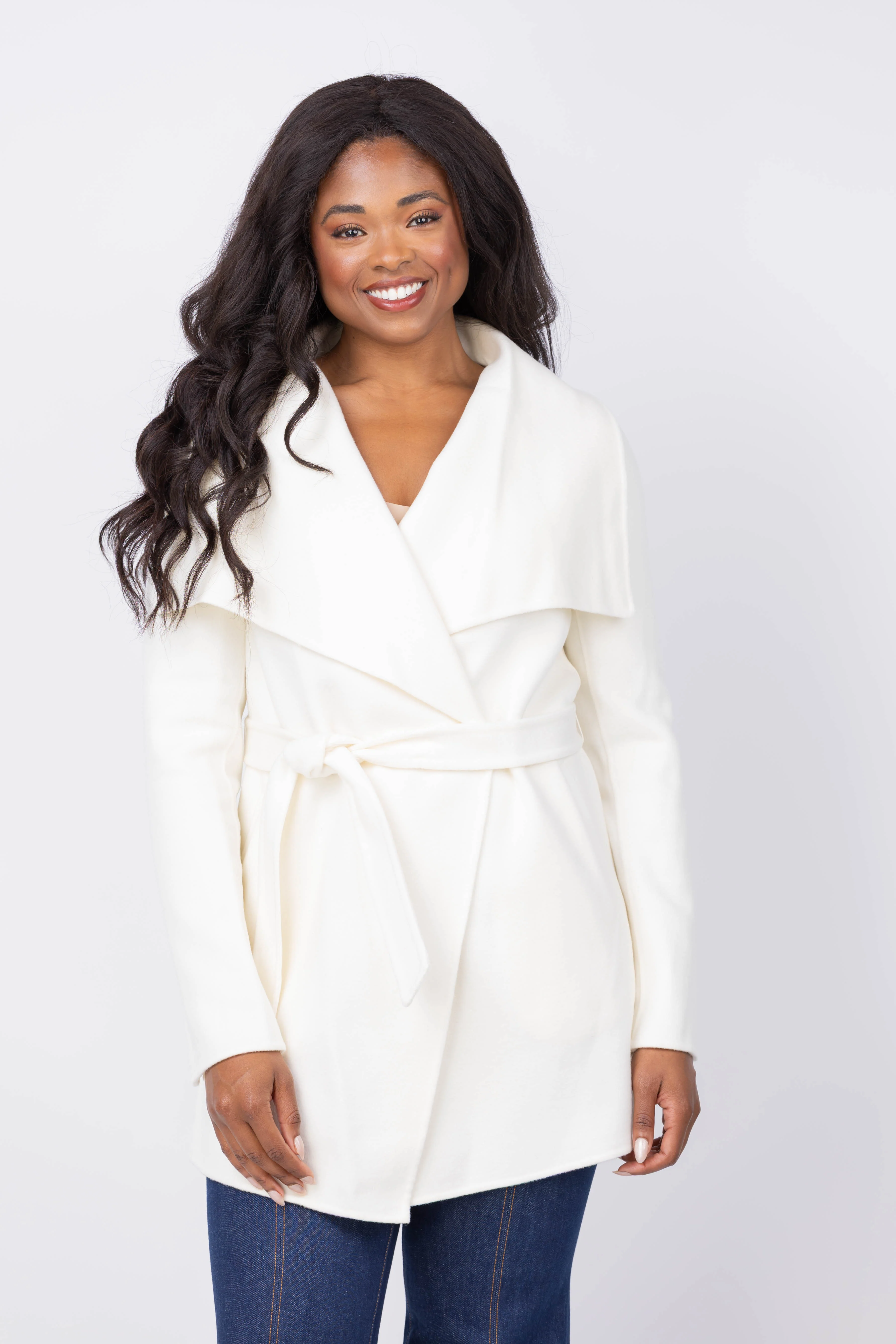 Recyclable SOIA KYO Bridgette-U Double Face Wool Wrap Coat in Powder Practical