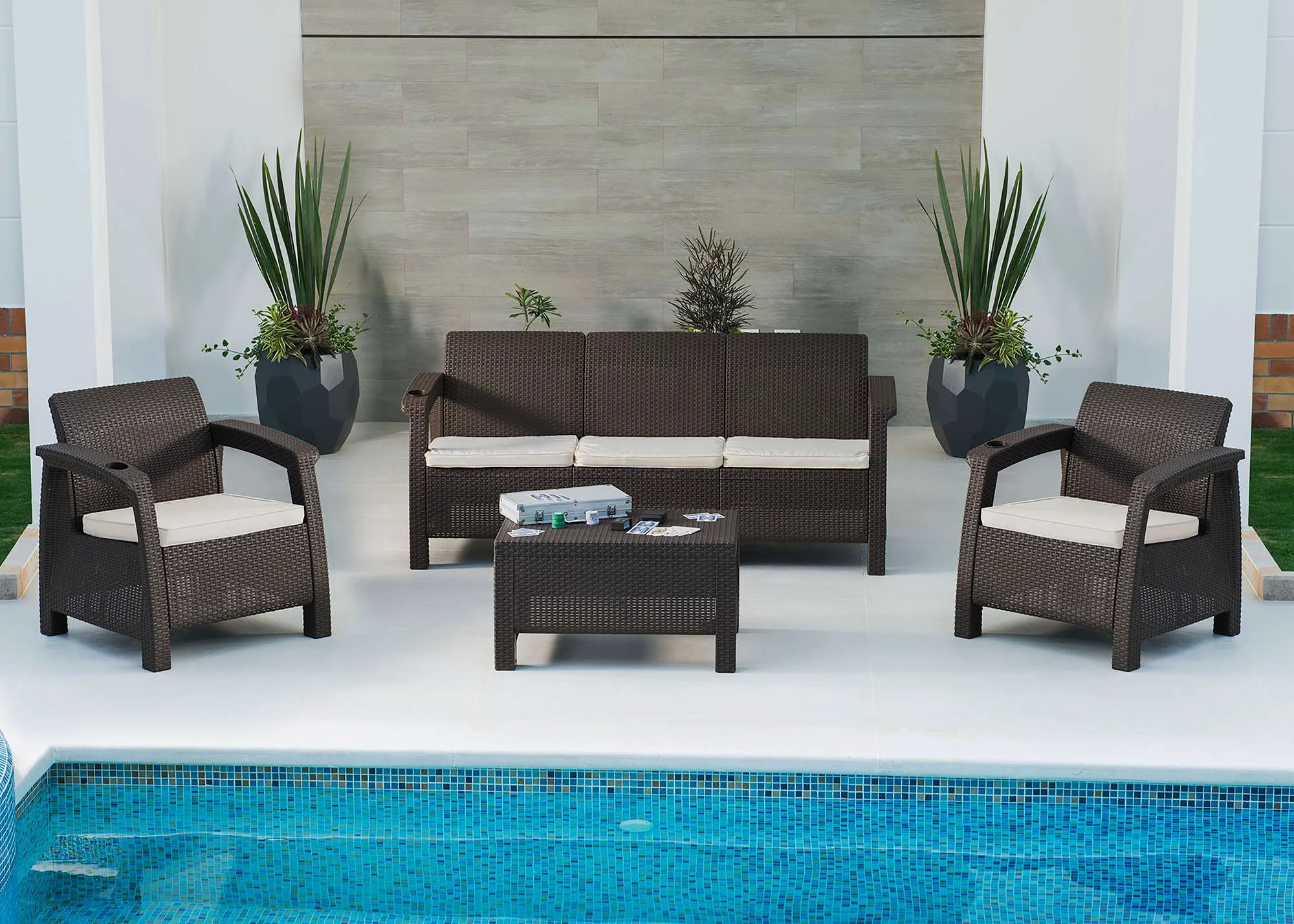 Pure Espresso 4-Piece Sofa Set with Luxury Seat Cushions Solid