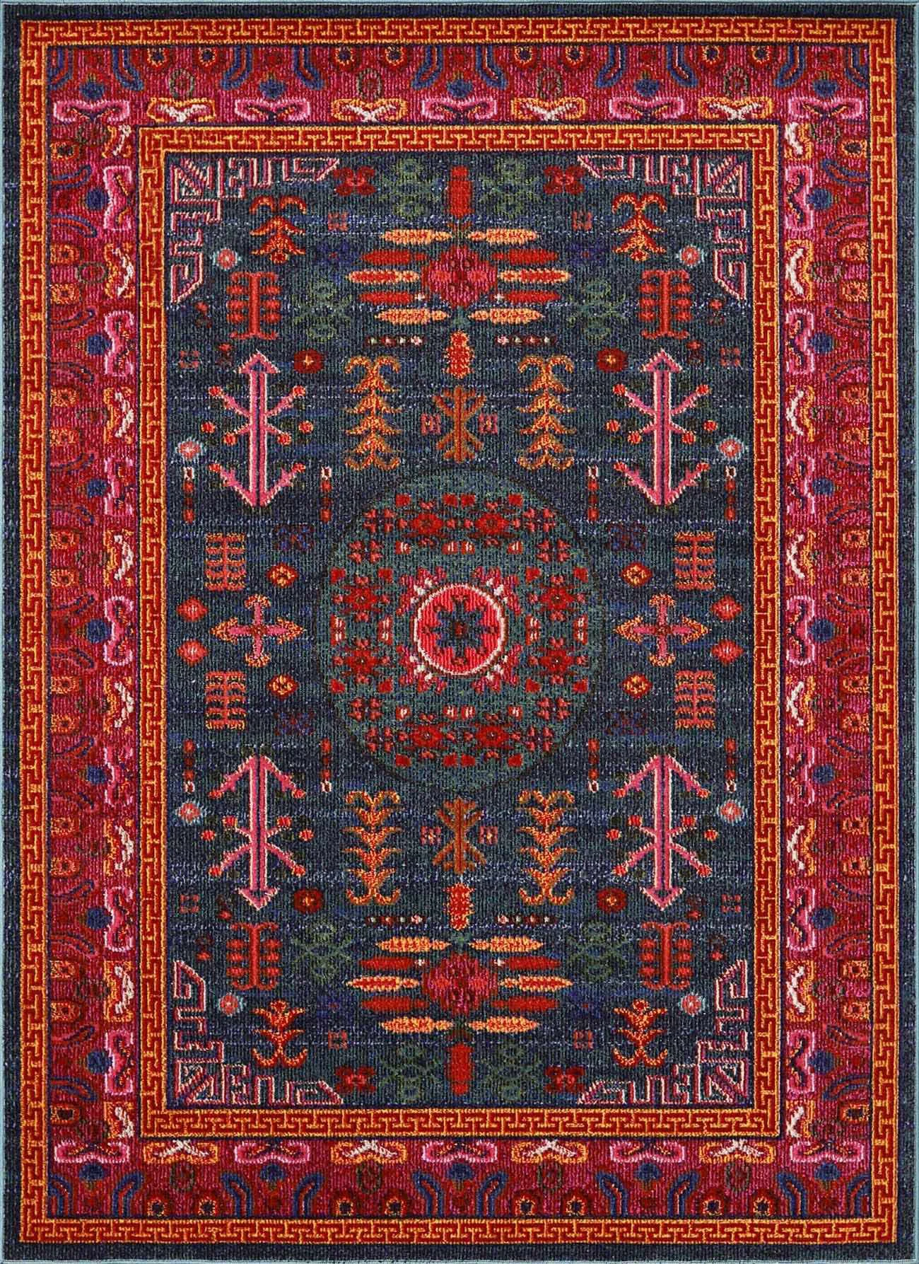 Contemporary Cleveland Colorful Traditional Area Rug - Teal Aqua Navy Fast
